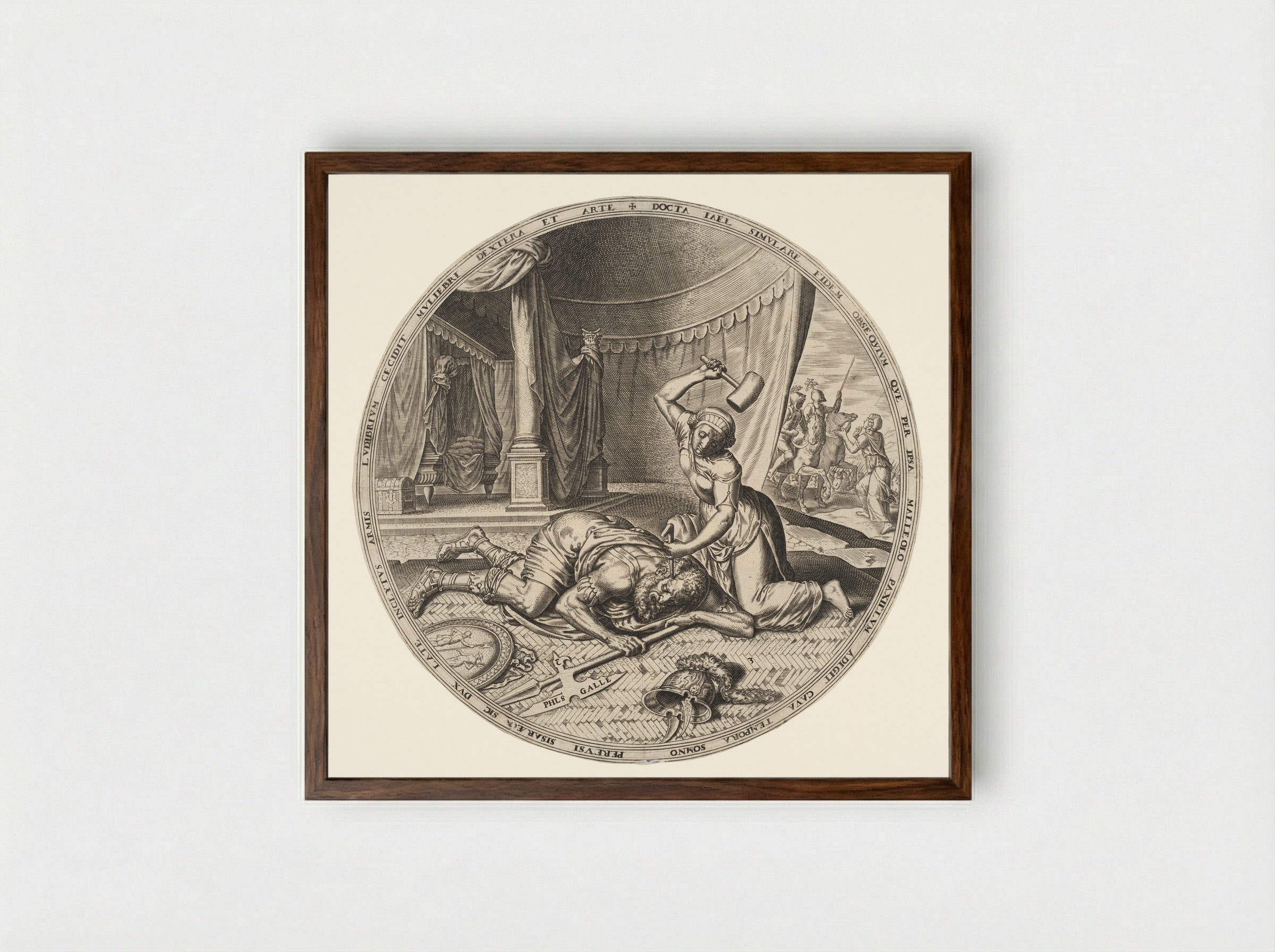 Jael Slaying Sisera - Philips Galle - Framed Print Dark Wood