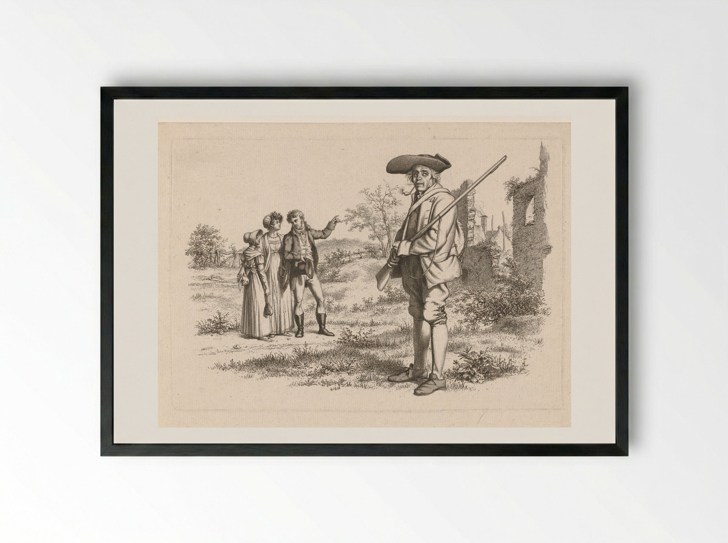 Jager en een gezelschap bij een ruïne - Jacob Ernst Marcus - Framed Print Black