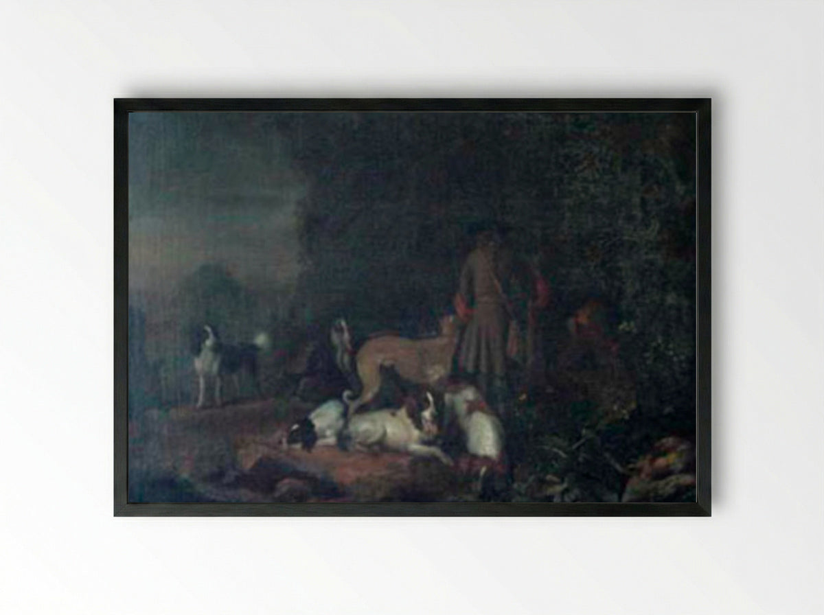 Jager met honden aan bosrand - Adriaen Cornelisz Beeldemaker - Framed Print Black