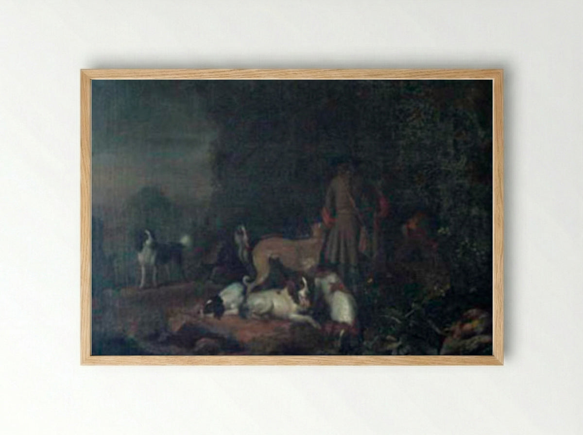 Jager met honden aan bosrand - Adriaen Cornelisz Beeldemaker - Framed Print Wood