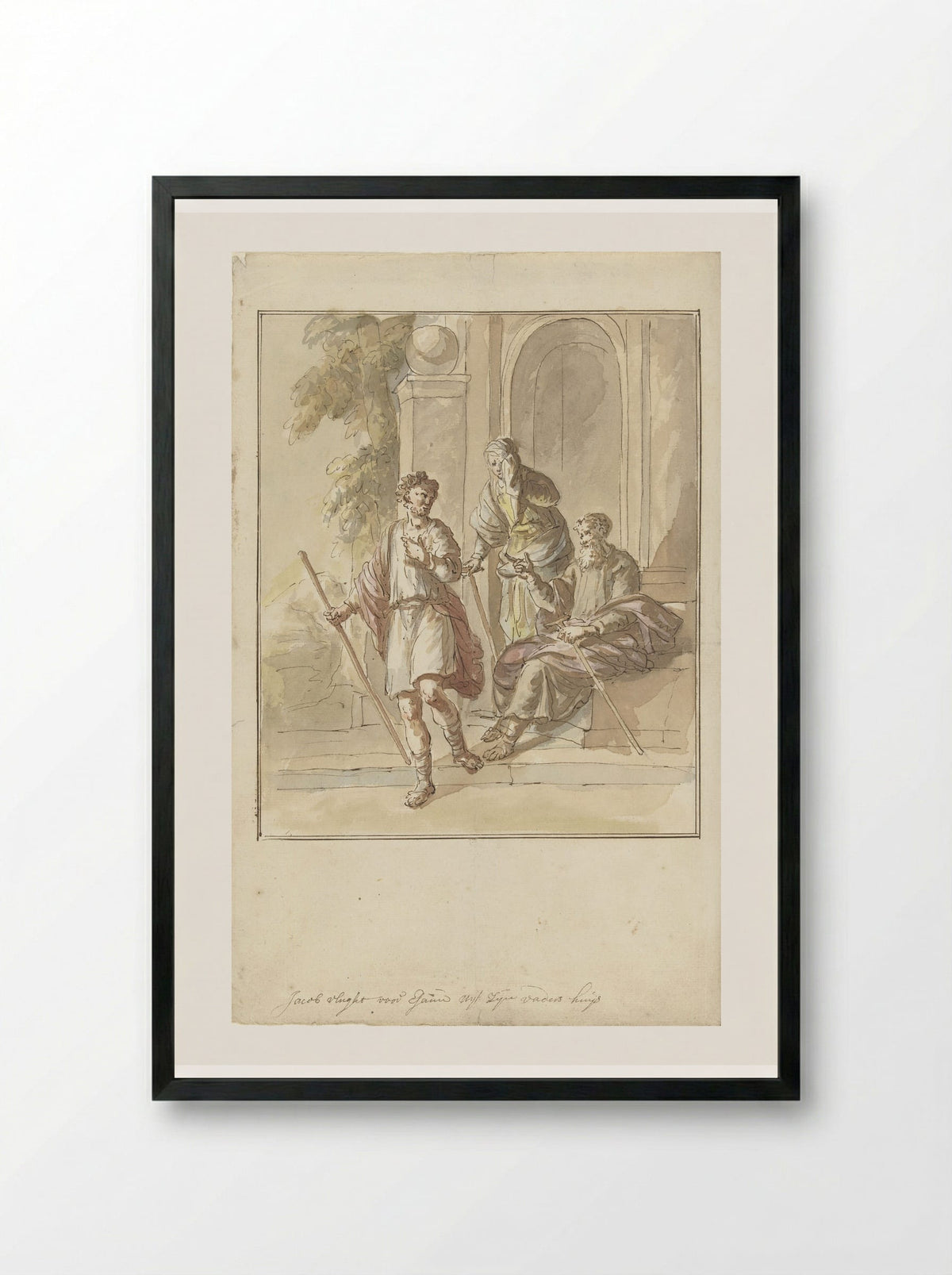 Jakob vlucht uit zijn ouderlijk huis - Elias van Nijmegen - Framed Print Black