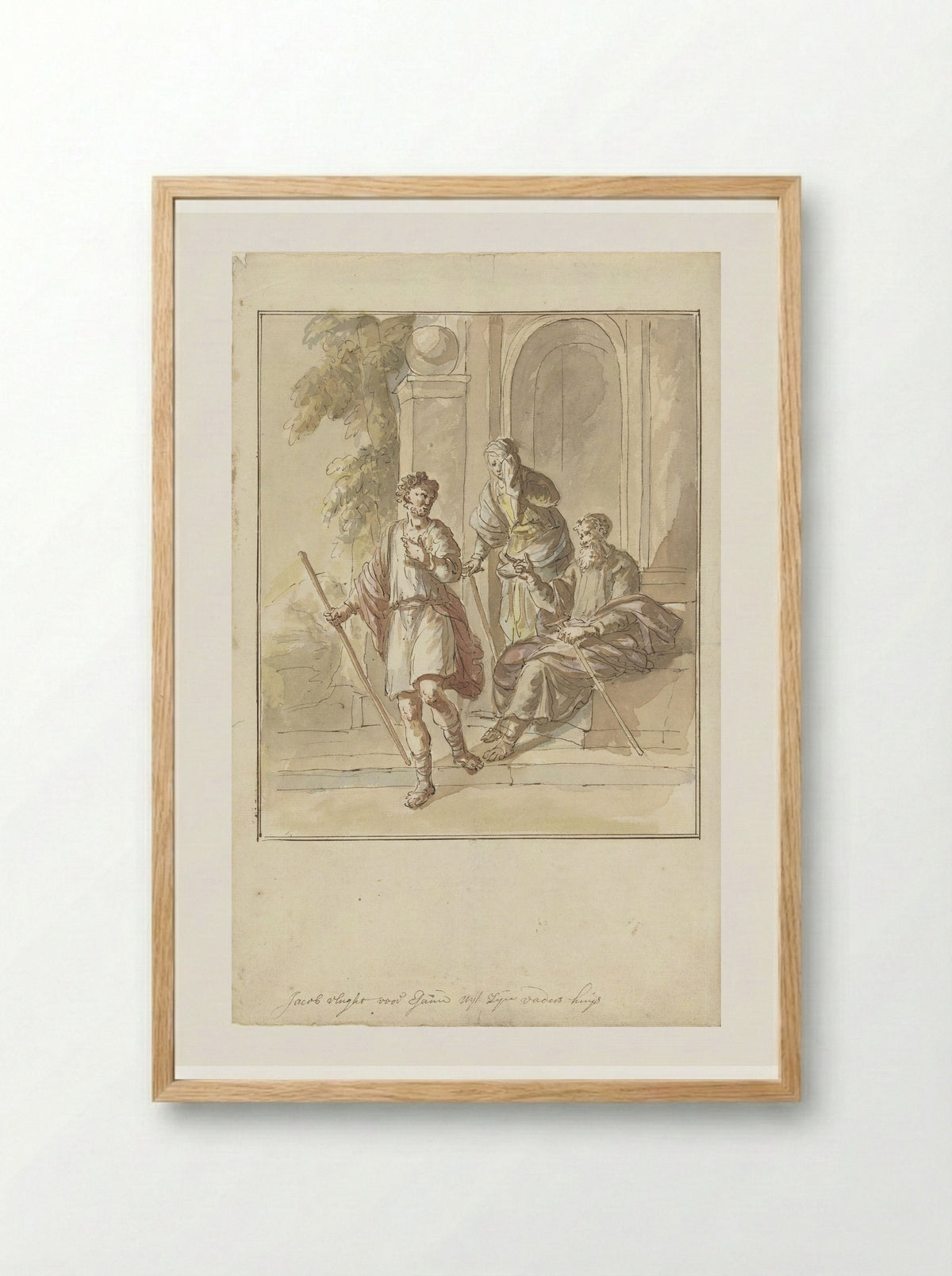 Jakob vlucht uit zijn ouderlijk huis - Elias van Nijmegen - Framed Print Wood