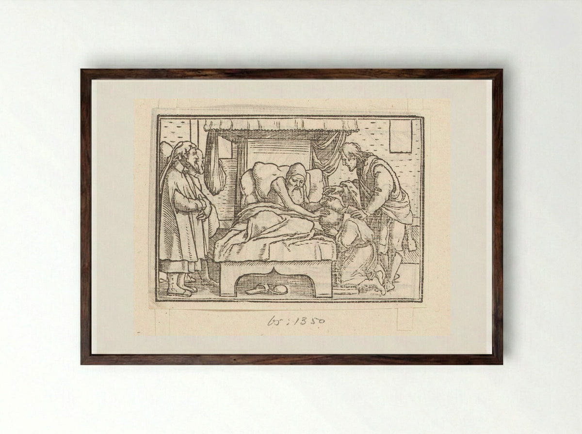 Jakob zegent Efraïm en Manasse - Veit Rudolf Specklin - Framed Print Dark Wood