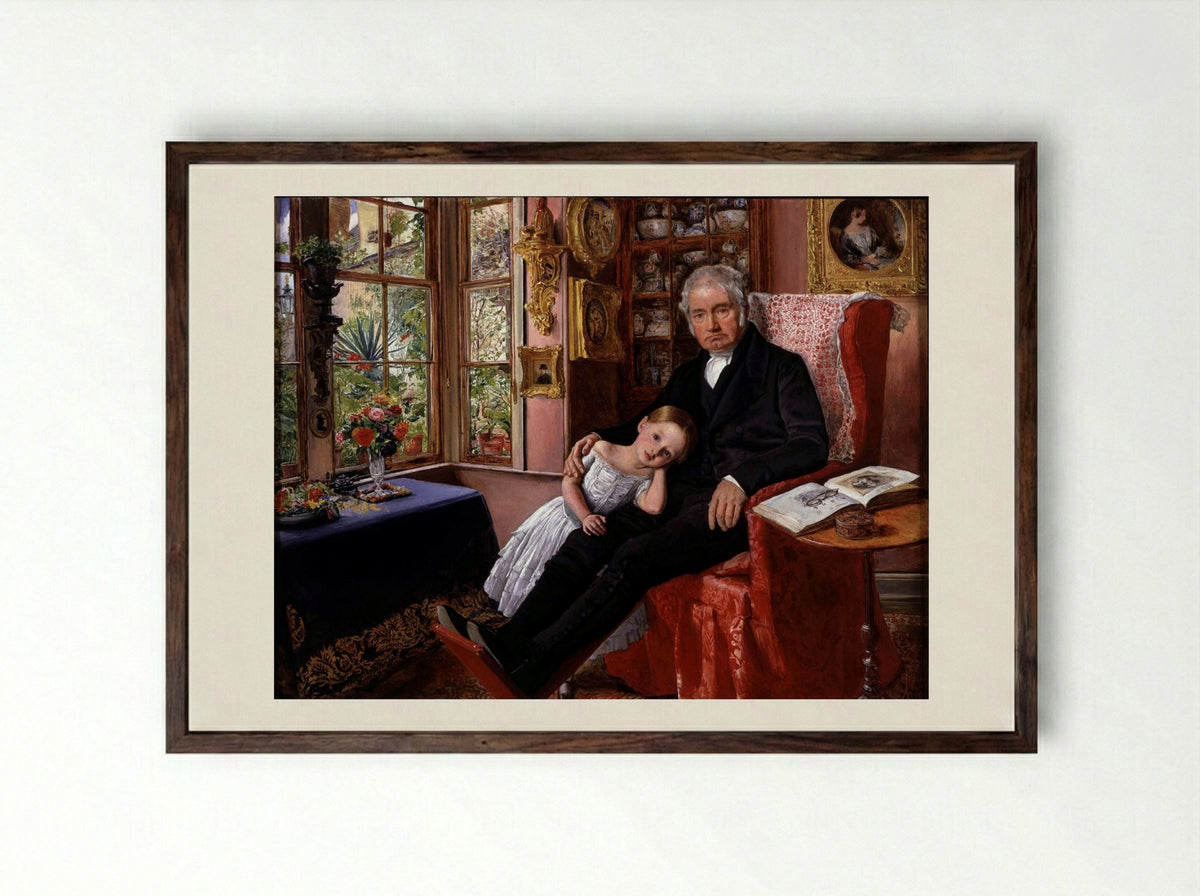 James Wyatt and His Granddaughter Mary - John Everett Millais - Framed Print Dark Wood