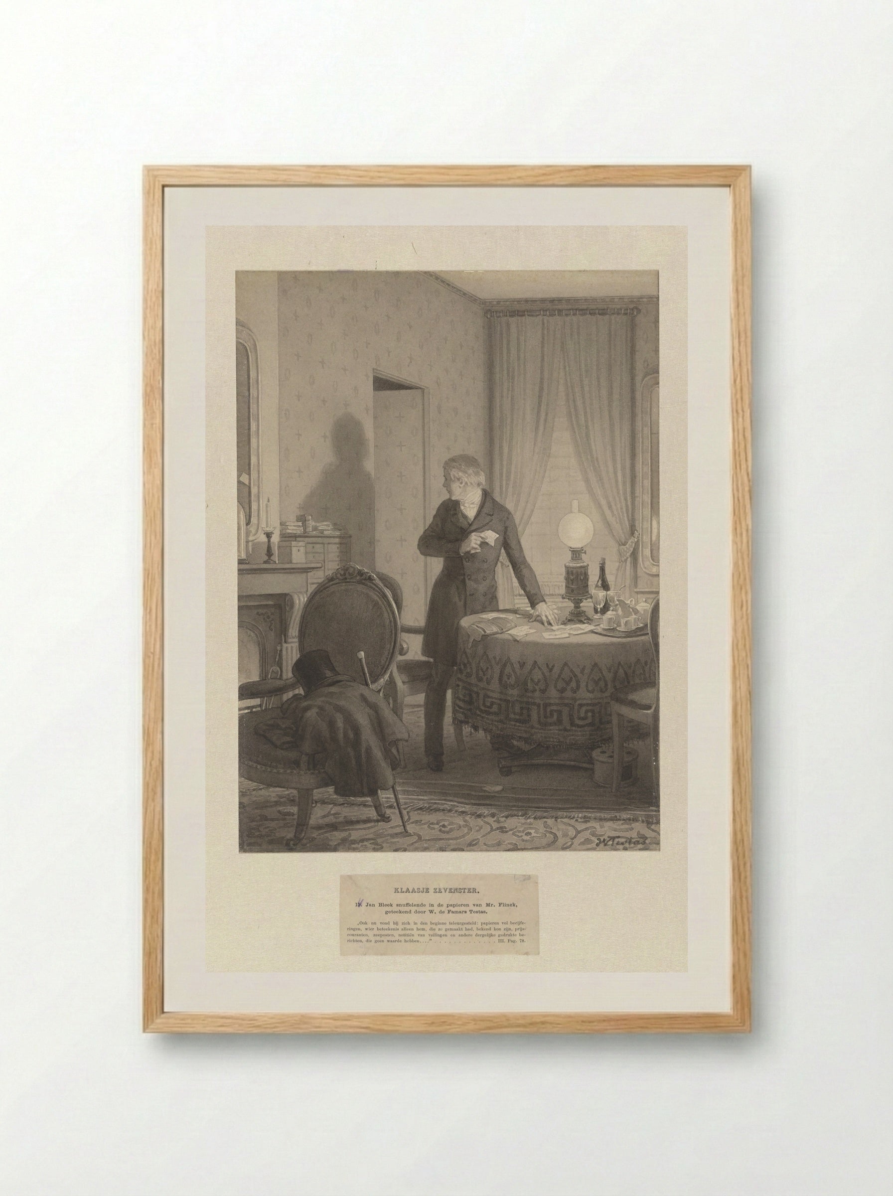 Jan Bleek snuffelende in de papieren van Mr. Flinck - Willem de Famars Testas - Framed Print Wood