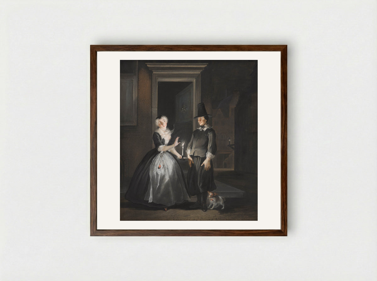 Jan Claasz of de gewaande dienstmaagd: de liefdesverklaring van Reinier Adriaansz - Cornelis Troost - Framed Print Dark Wood