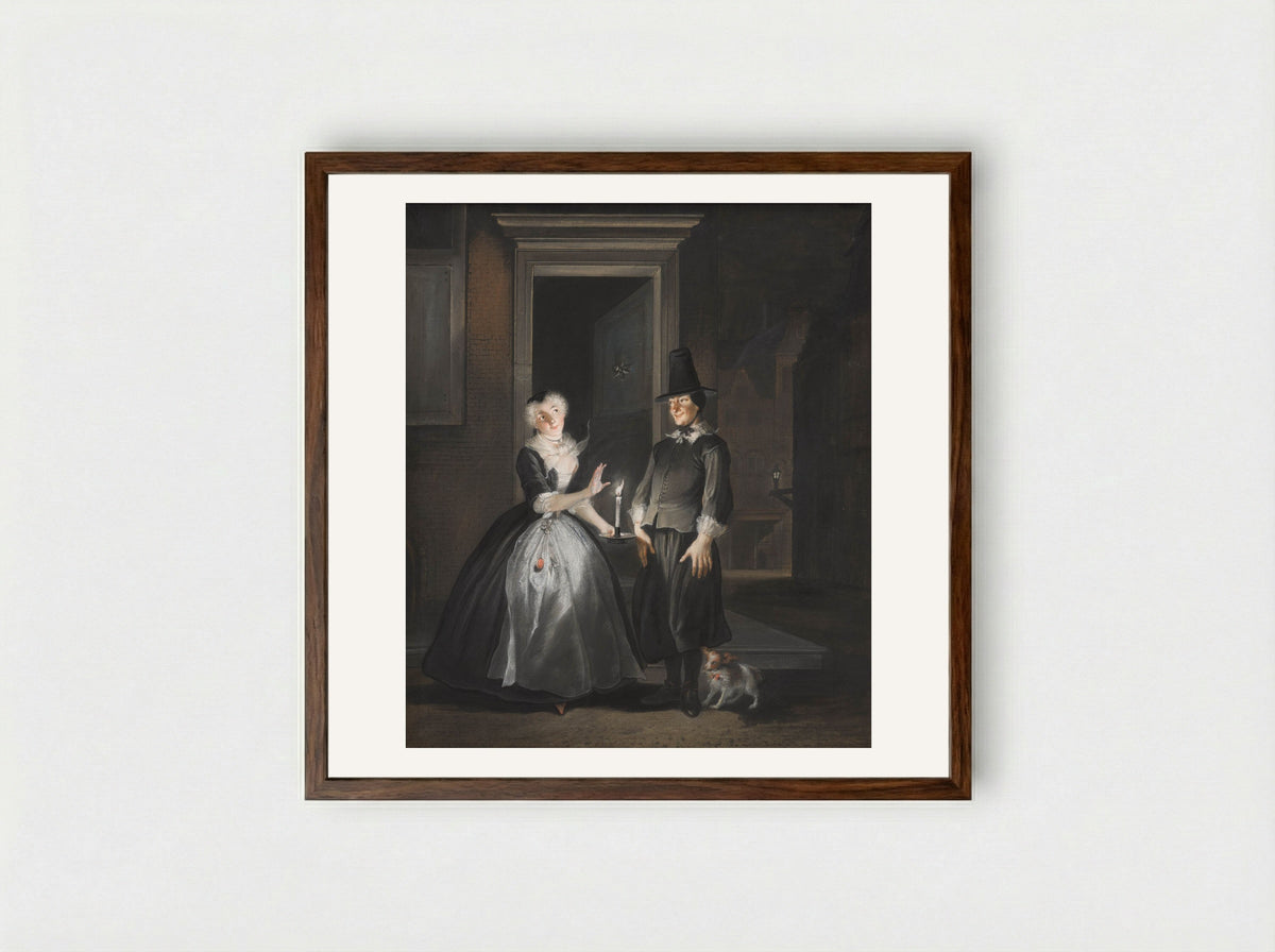 Jan Claasz of de gewaande dienstmaagd: de liefdesverklaring van Reinier Adriaansz - Cornelis Troost - Framed Print Dark Wood