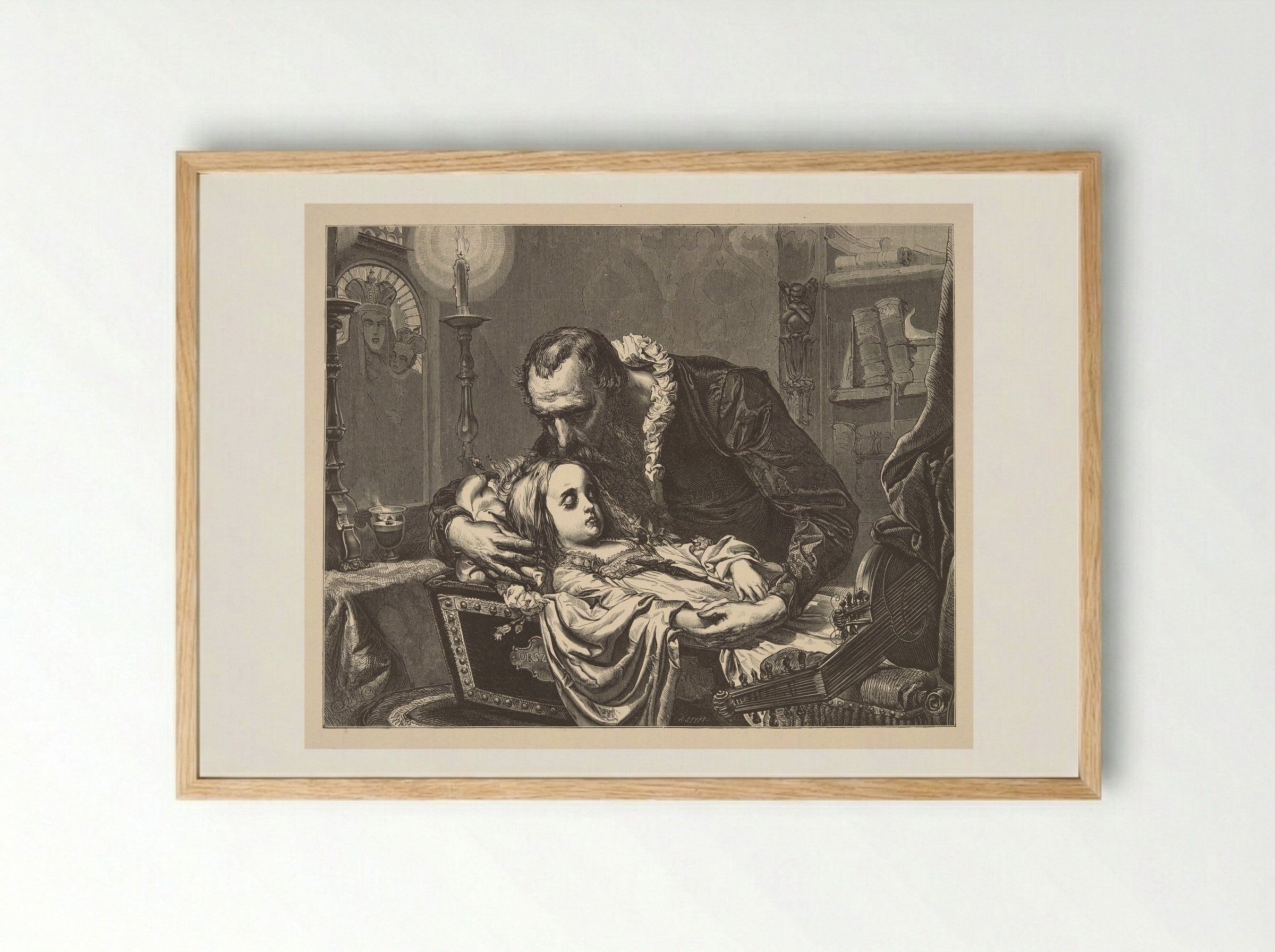 Jan Kochanowski over the dead body of his daughter - Jan Matejko - Framed Print Wood