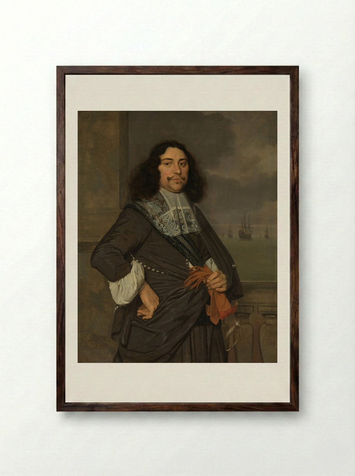 Jan van Nes (1631-1680), Vice-Admiral of Holland and West Friesland - Ludolf de Jongh - Framed Print Dark Wood