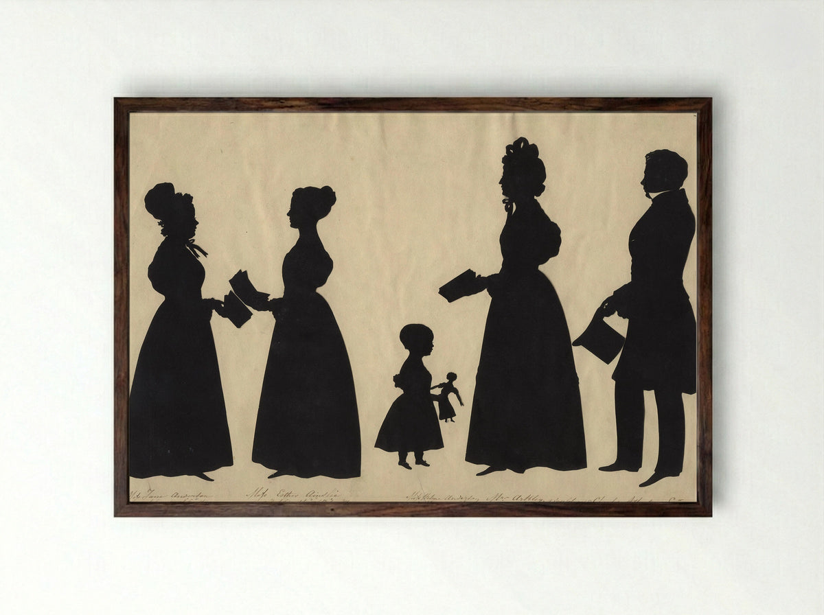 Jane Anderson; Esther Ainslie; Helena Anderson; Mrs Arkley; Charles Atherton - Auguste Edouart - Framed Print Dark Wood