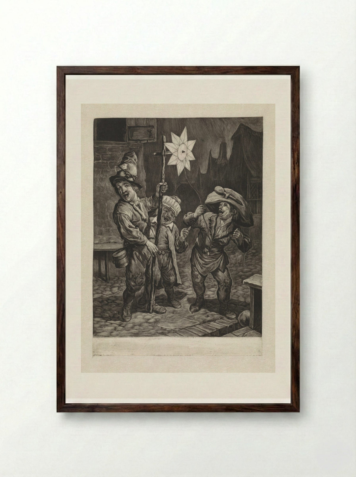 Januari (The Star Singers) - Cornelis Dusart - Framed Print Dark Wood