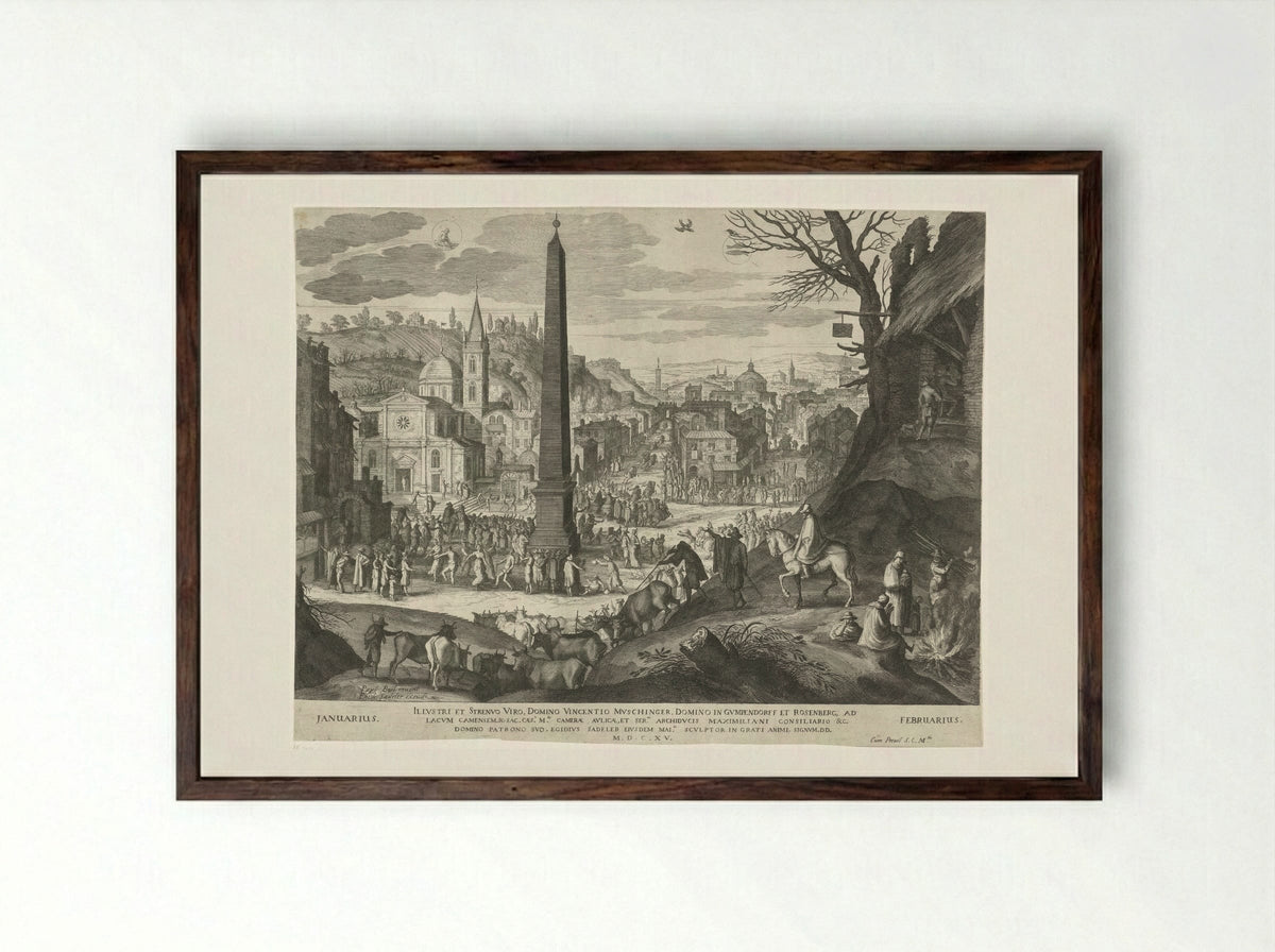 Januari en februari - Aegidius Sadeler (II) - Framed Print Dark Wood