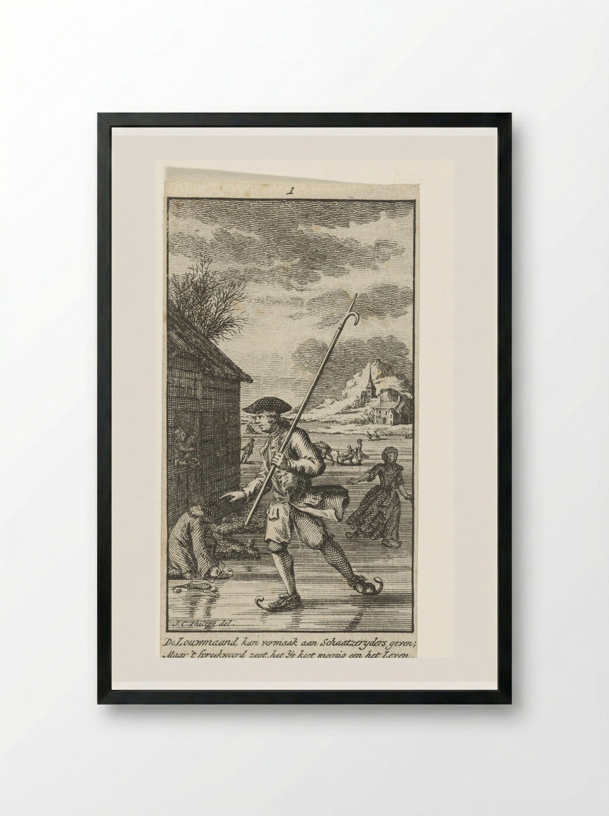 Januari: schaatser op het ijs - Jan Caspar Philips - Framed Print Black