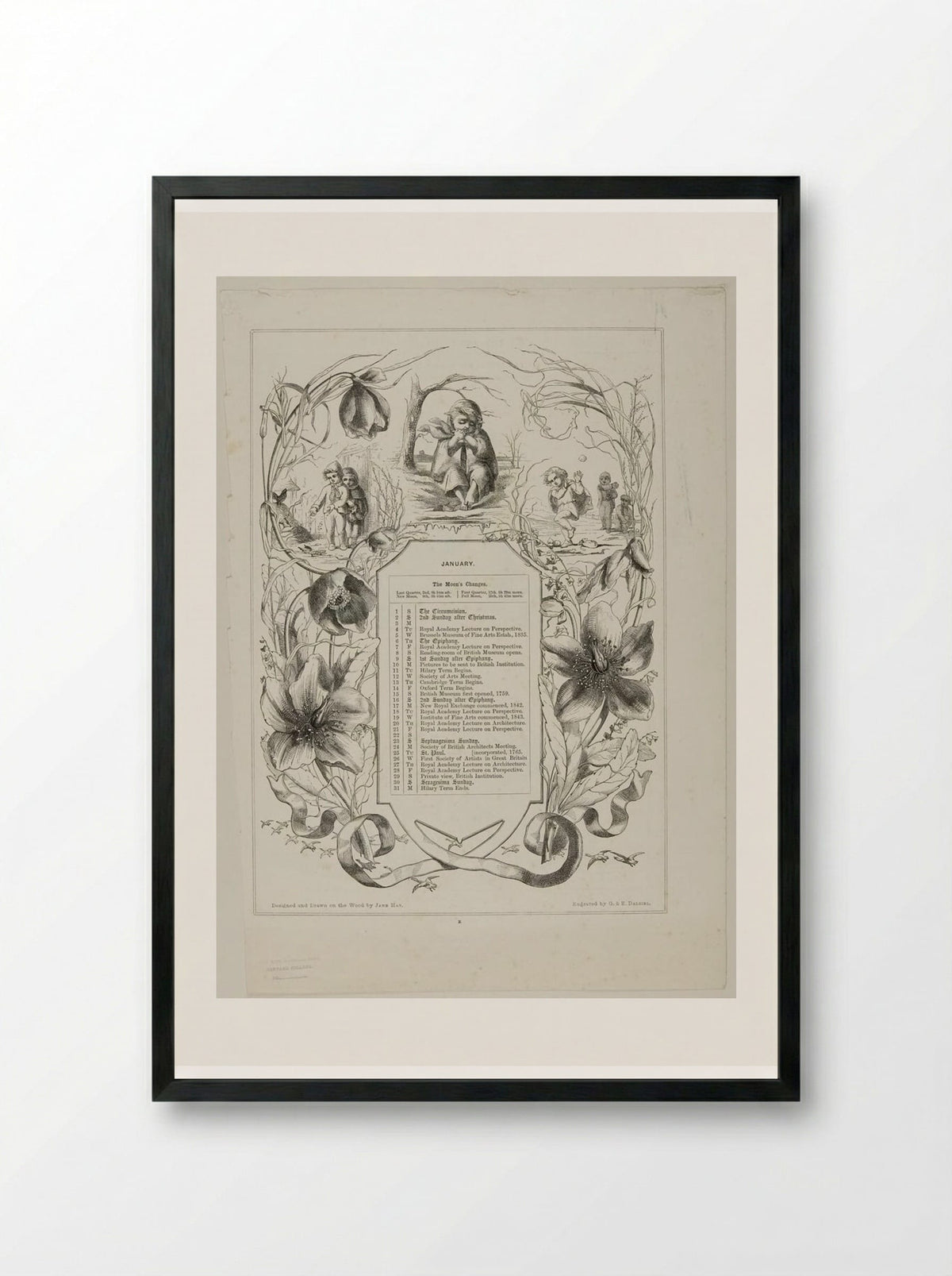 January (Calendar Illustration) - Edward Dalziel - Framed Print Black
