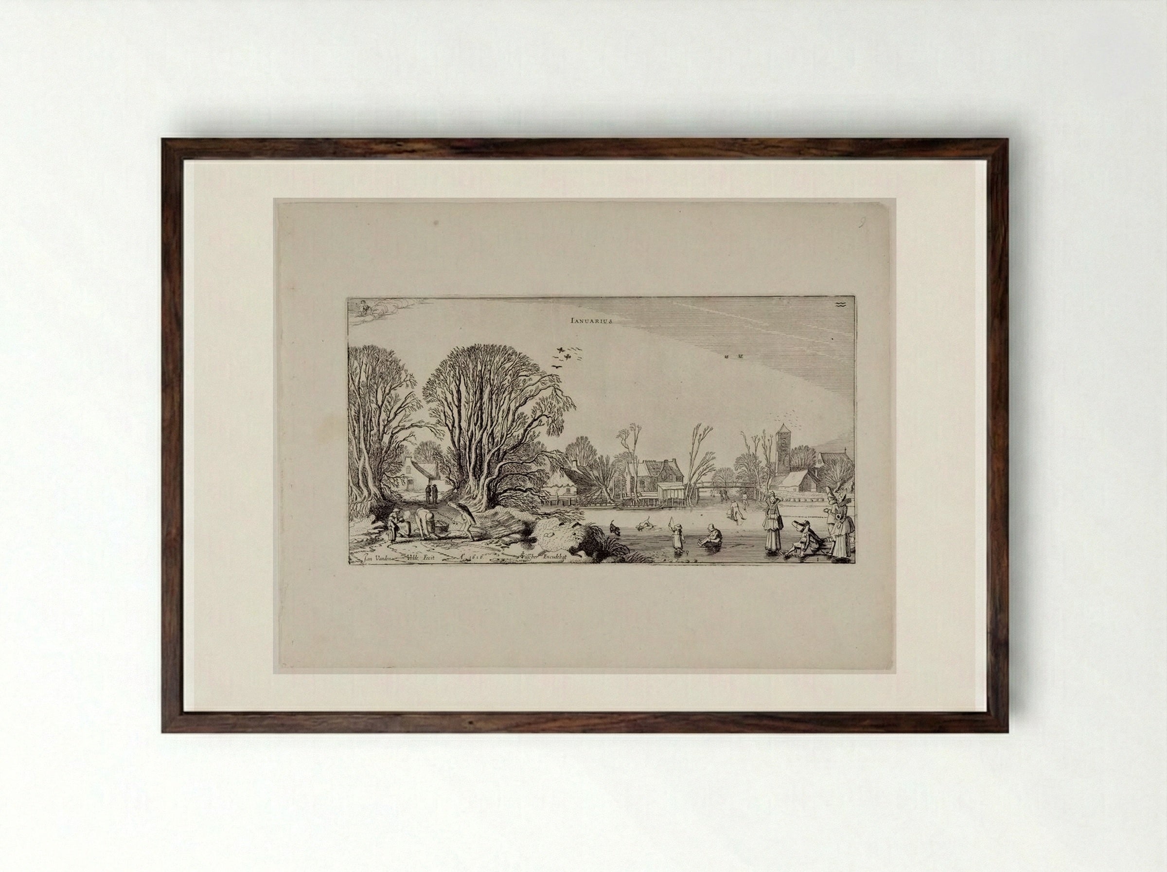 January (Ianuarius) - Jan van de Velde II - Framed Print Dark Wood