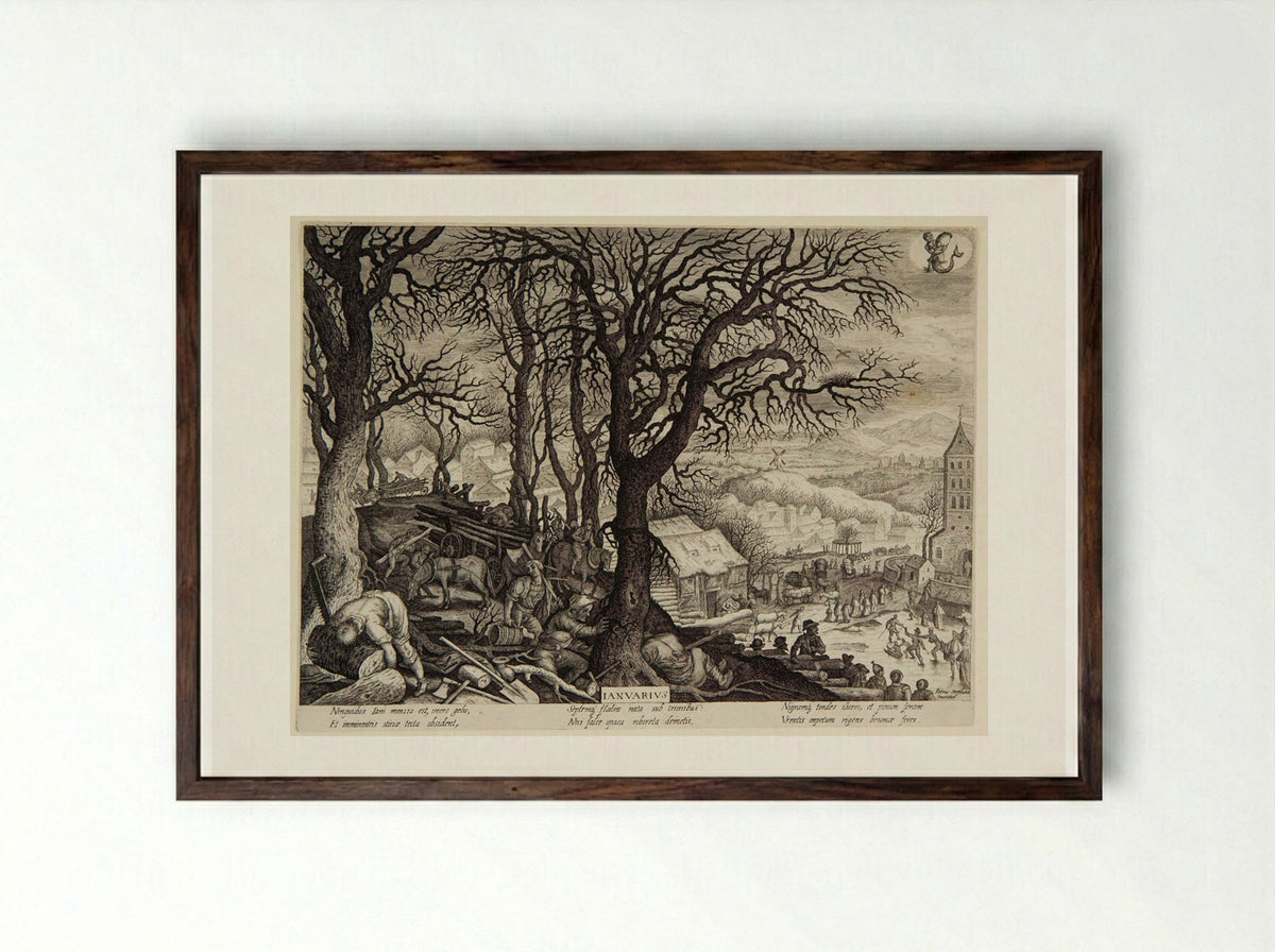 January (Ianvarius) - Aegidius Sadeler II - Framed Print Dark Wood