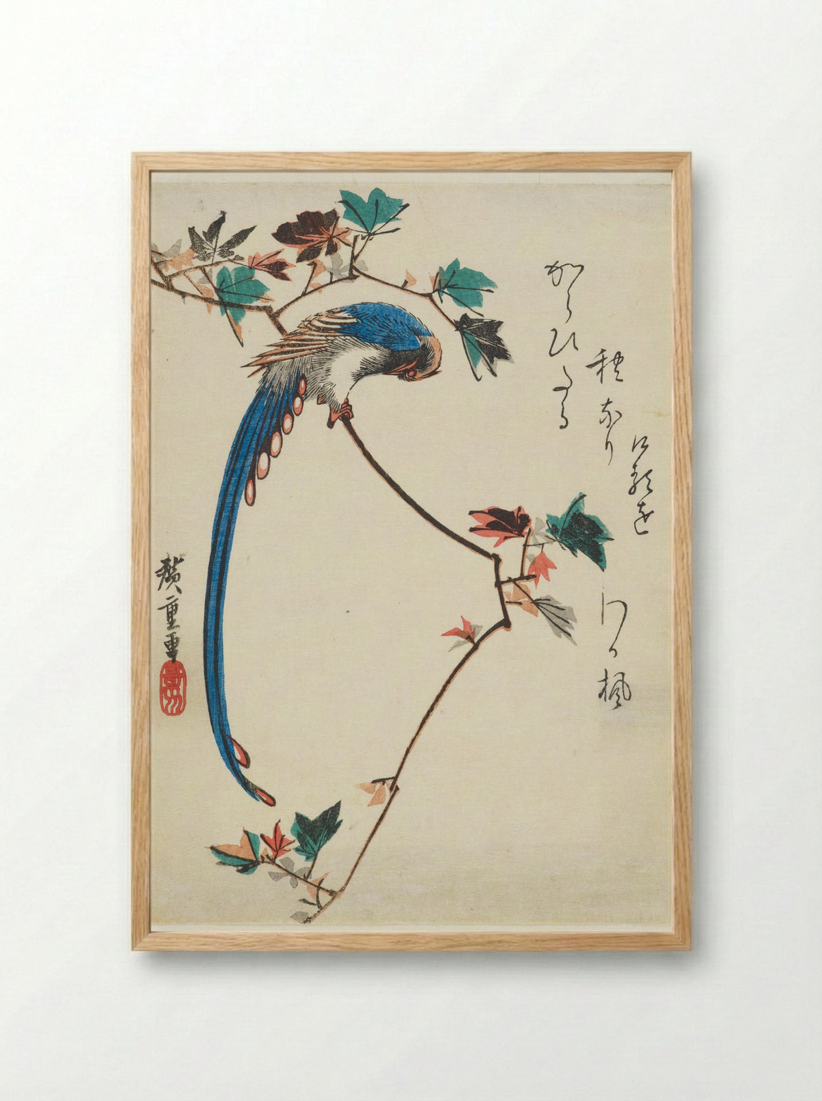Japanese Paradise Flycatcher on a Maple Branch - Utagawa Hiroshige - Framed Print Wood