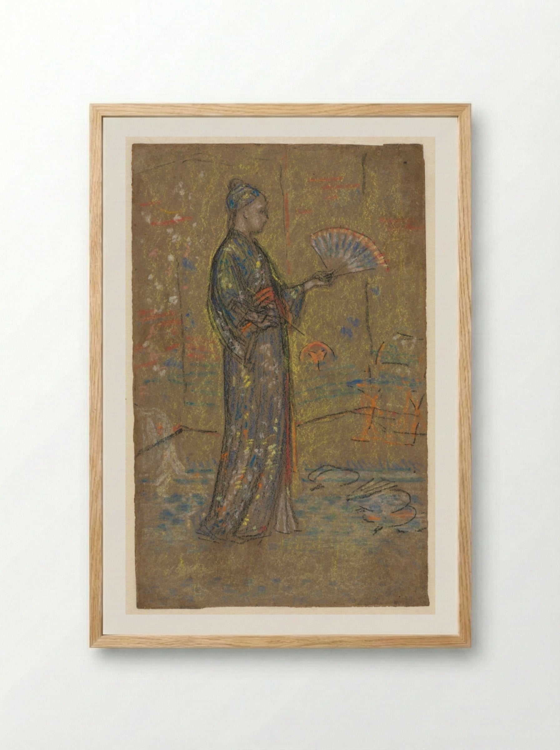 Japanese Woman Painting a Fan (recto) - James McNeill Whistler - Framed Print Wood