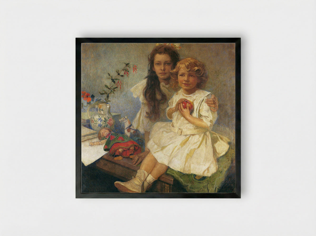 Jaroslava and Jiri, the Artist's Children - Alphonse Mucha - Framed Print Black