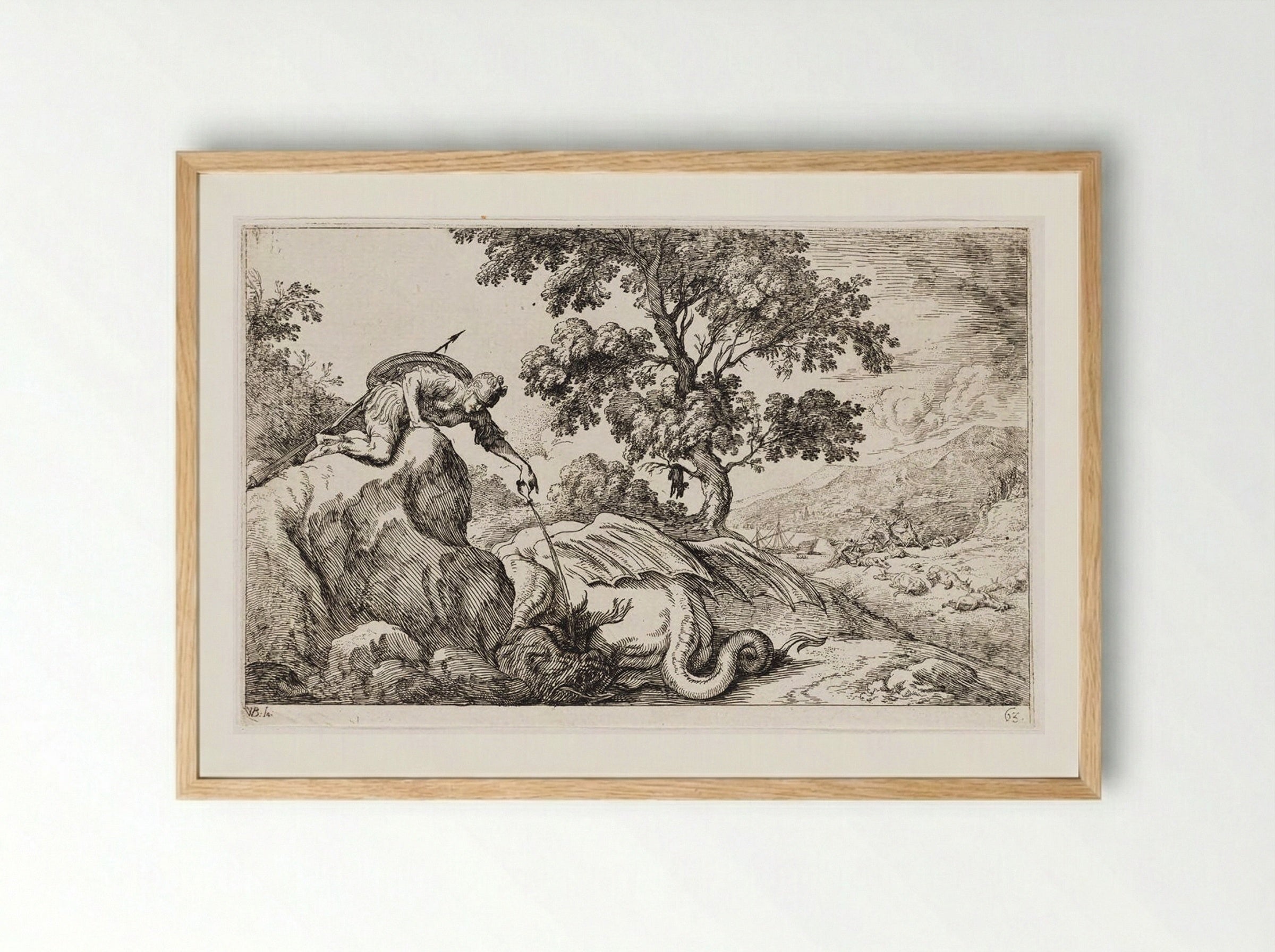 Jason Pours a Sleeping Potion into the Eyes of the Dragon Guarding the Golden Fleece - Johann Wilhelm Baur - Framed Print Wood