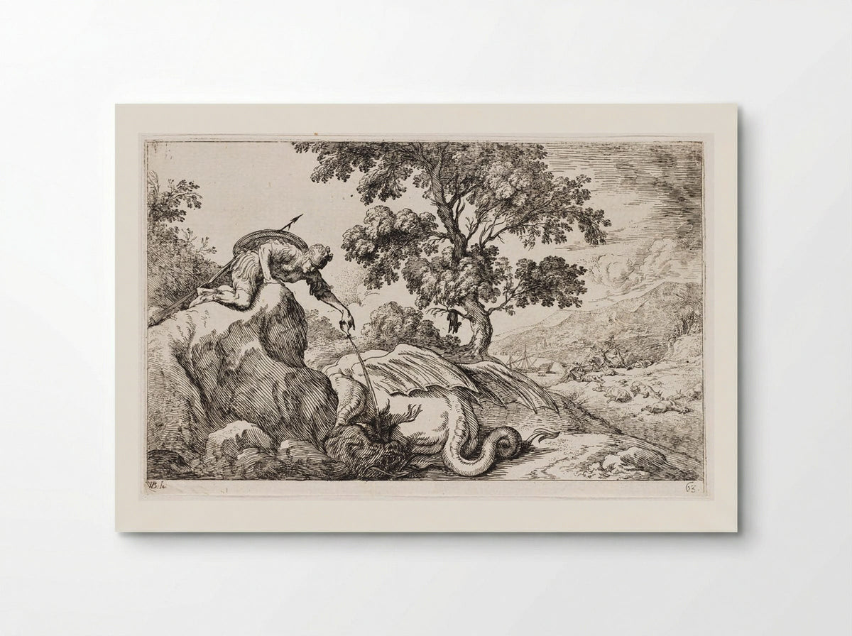 Jason Pours a Sleeping Potion into the Eyes of the Dragon Guarding the Golden Fleece - Johann Wilhelm Baur - Poster