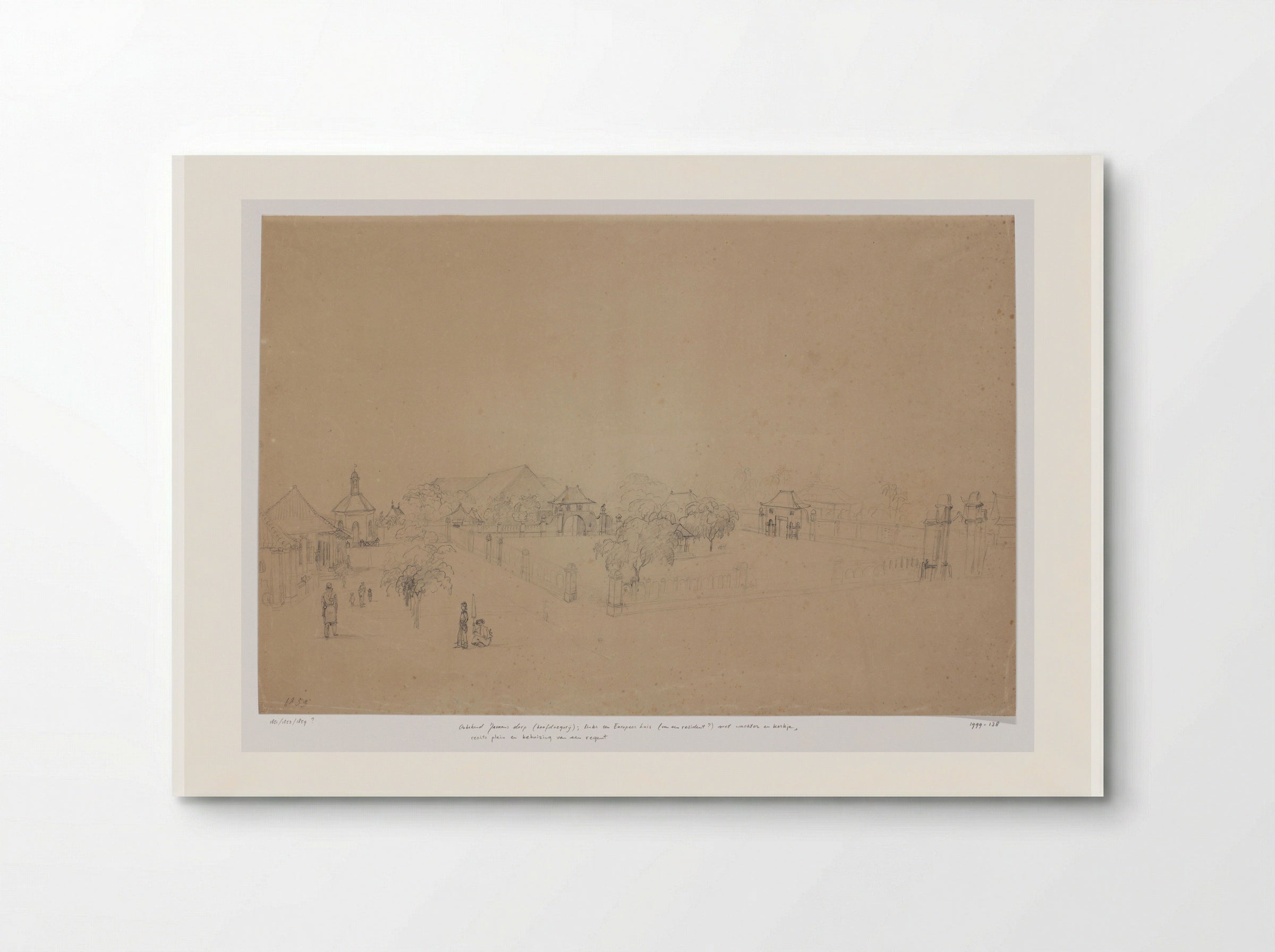 Javaans dorp (hoofdnegorij) met links een Europees huis, West-Java - Adrianus Johannes Bik - Poster