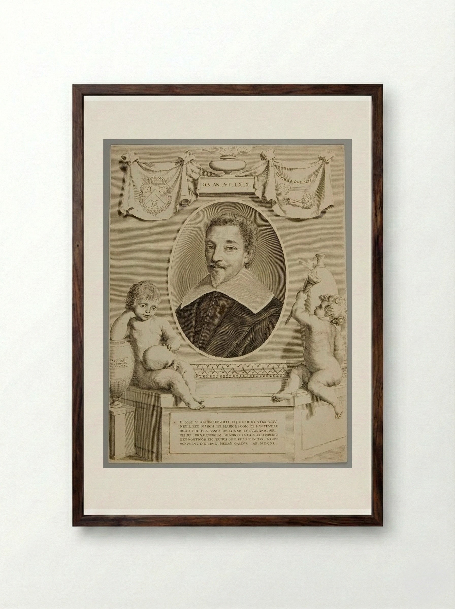 Jean Habert de Montmor - Claude Mellan - Framed Print Dark Wood