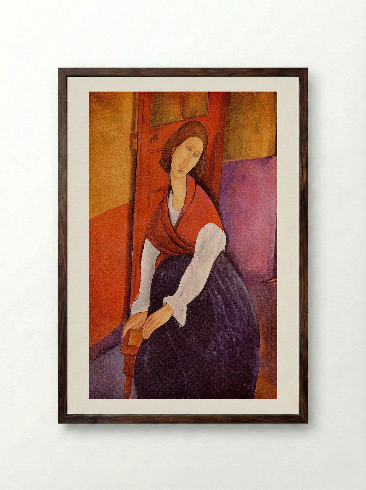 Jeanne Hebuterne in Red Shawl - Amedeo Modigliani - Framed Print Dark Wood
