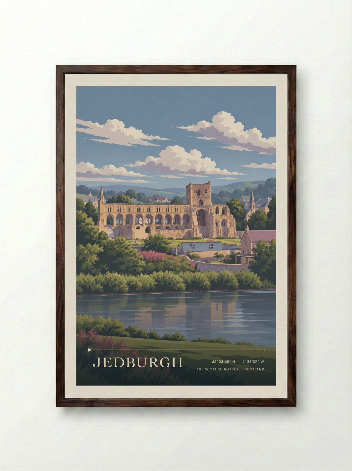 Jedburgh, The Scottish Borders | Travel Poster - Framed Print Dark Wood