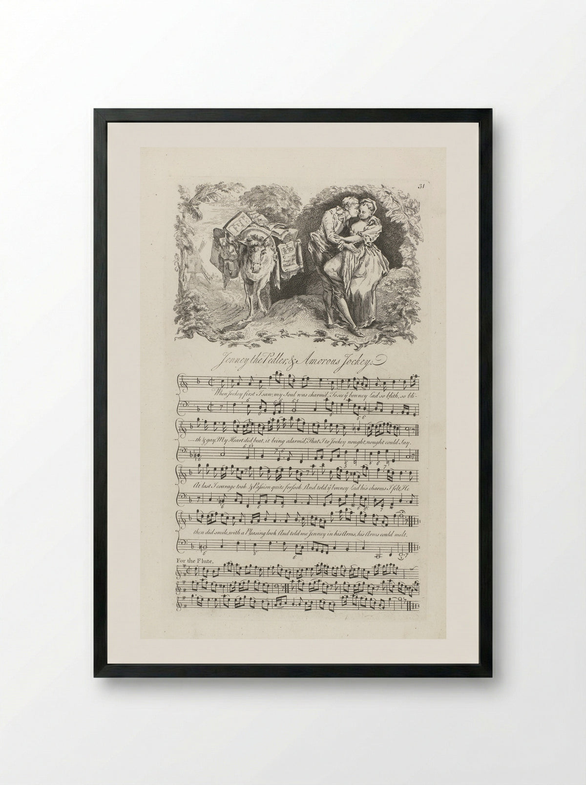 Jenney the Pedler & Amorous Jockey - George Bickham the Younger - Framed Print Black