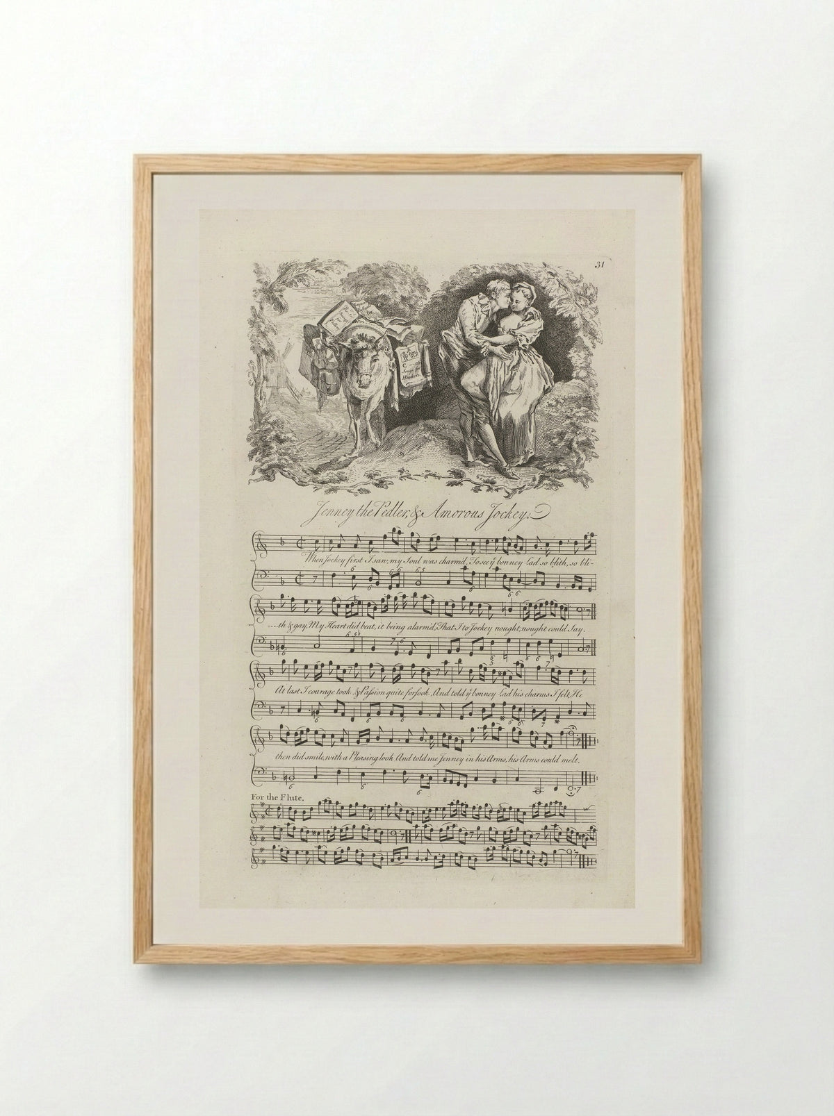 Jenney the Pedler & Amorous Jockey - George Bickham the Younger - Framed Print Wood