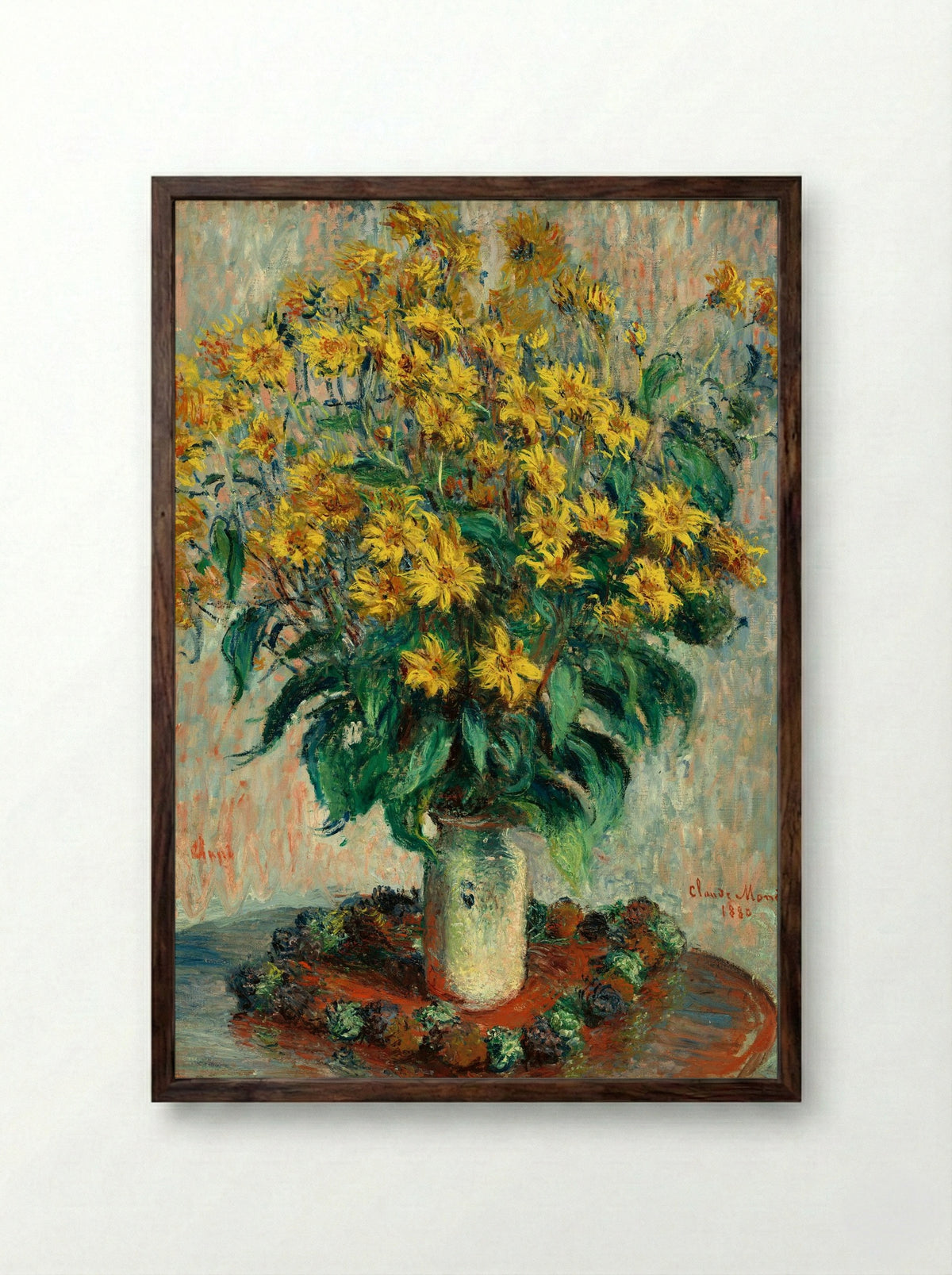 Jerusalem Artichoke Flowers - Claude Monet - Framed Print Dark Wood