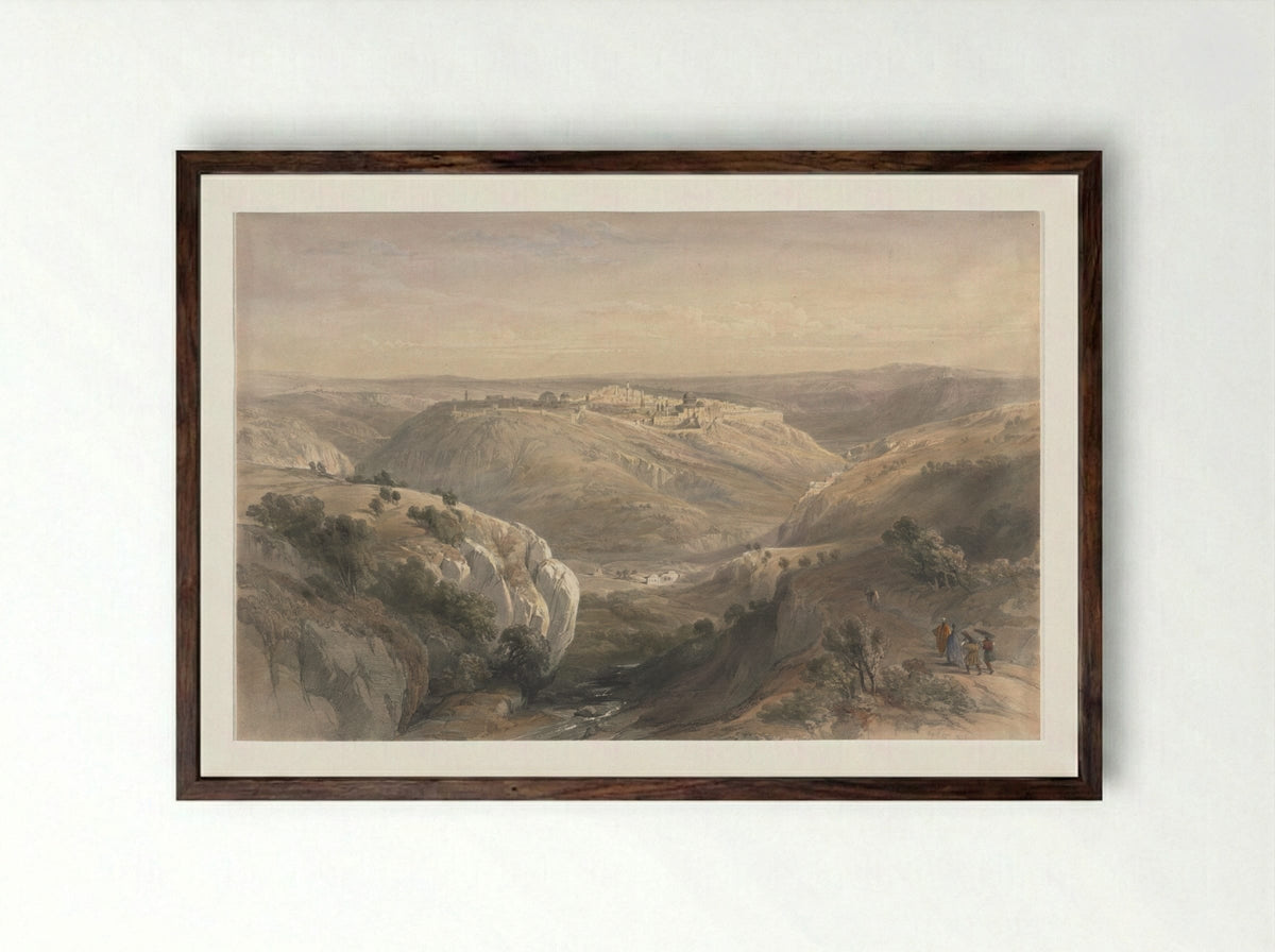 Jerusalem from the South - David Roberts - Framed Print Dark Wood
