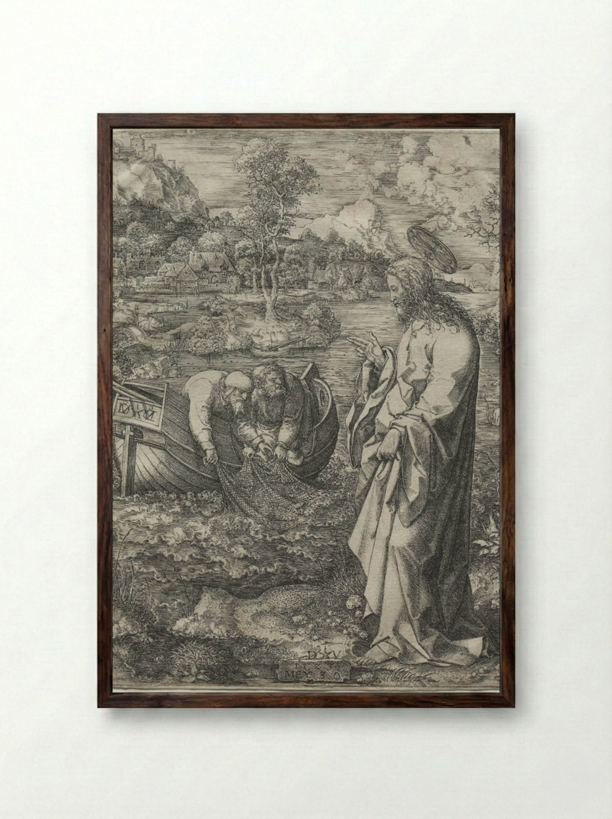 Jesus Calling to St. Peter and St. Andrew - Dirk Vellert - Framed Print Dark Wood