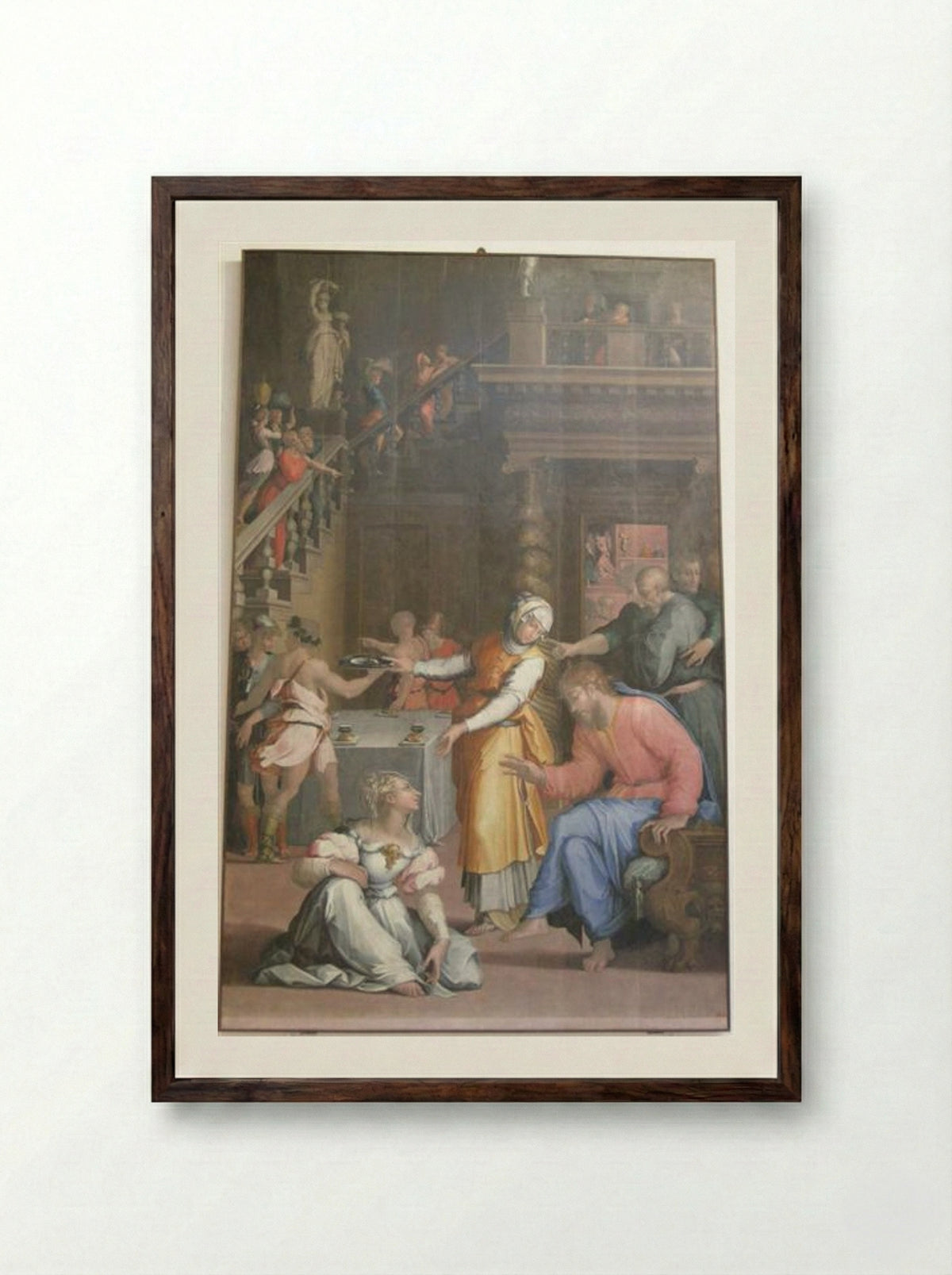 Jesus Christ in the House of Martha and Mary - Giorgio Vasari - Framed Print Dark Wood
