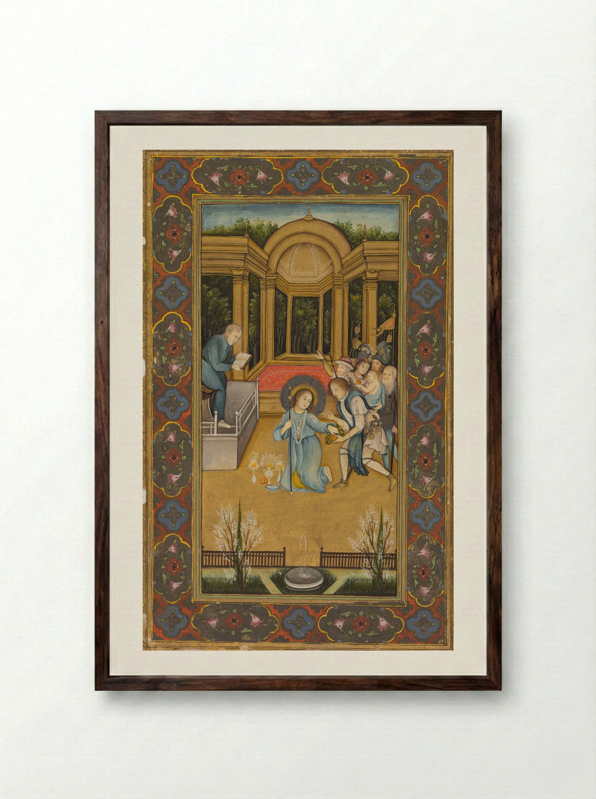 Jesus among the doctors in the Temple - Mir Kalan Khan - Framed Print Dark Wood