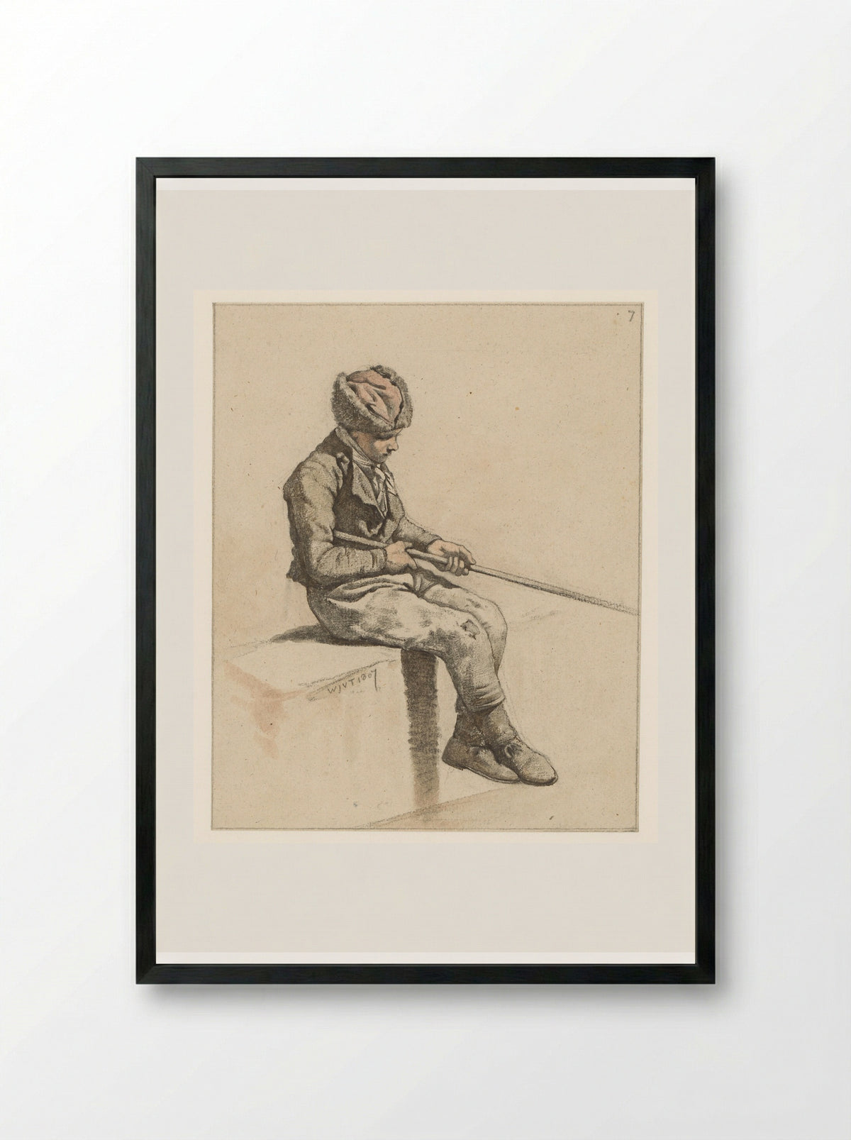 Jeugdige hengelaar (Youthful Angler) - Wouter Johannes van Troostwijk - Framed Print Black