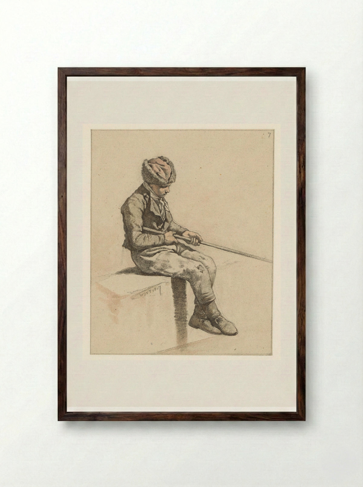 Jeugdige hengelaar (Youthful Angler) - Wouter Johannes van Troostwijk - Framed Print Dark Wood