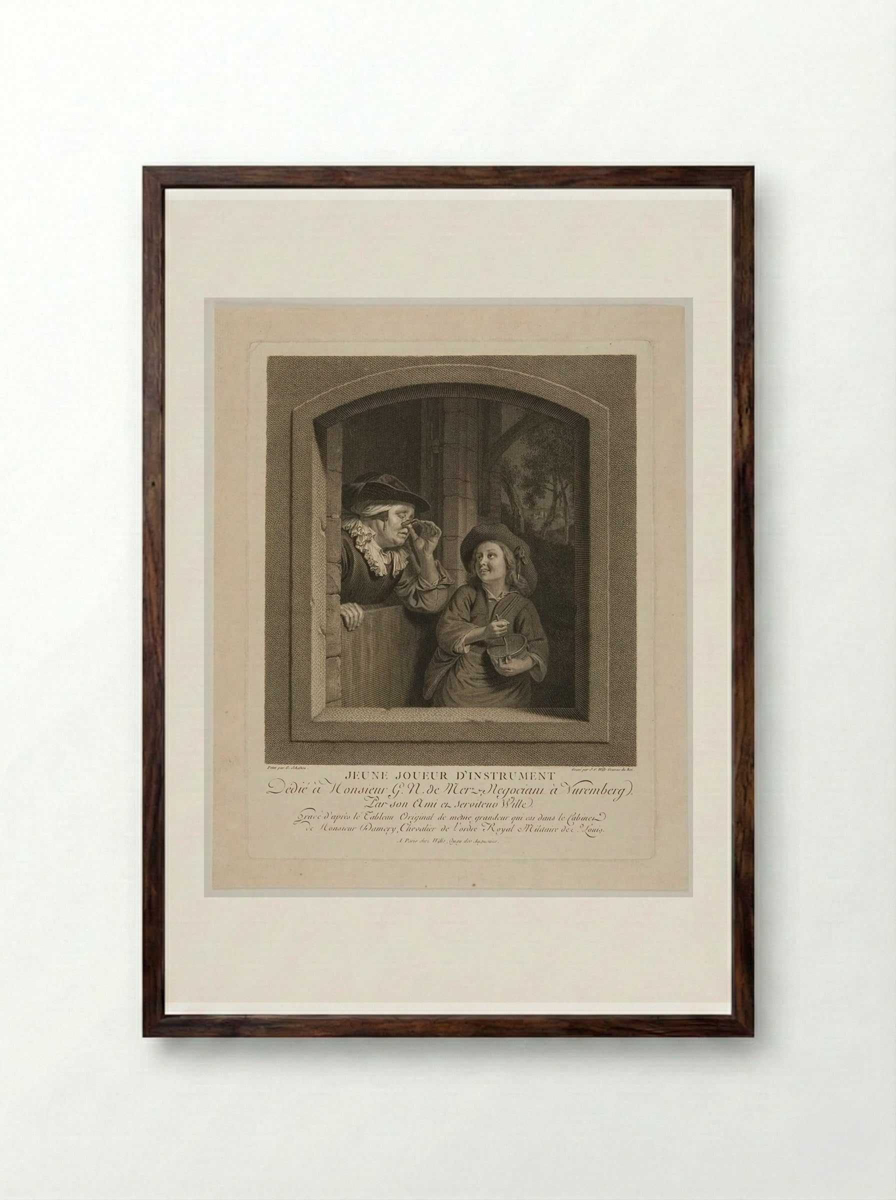Jeune Joueur d'Instrument - Johann Georg Wille - Framed Print Dark Wood