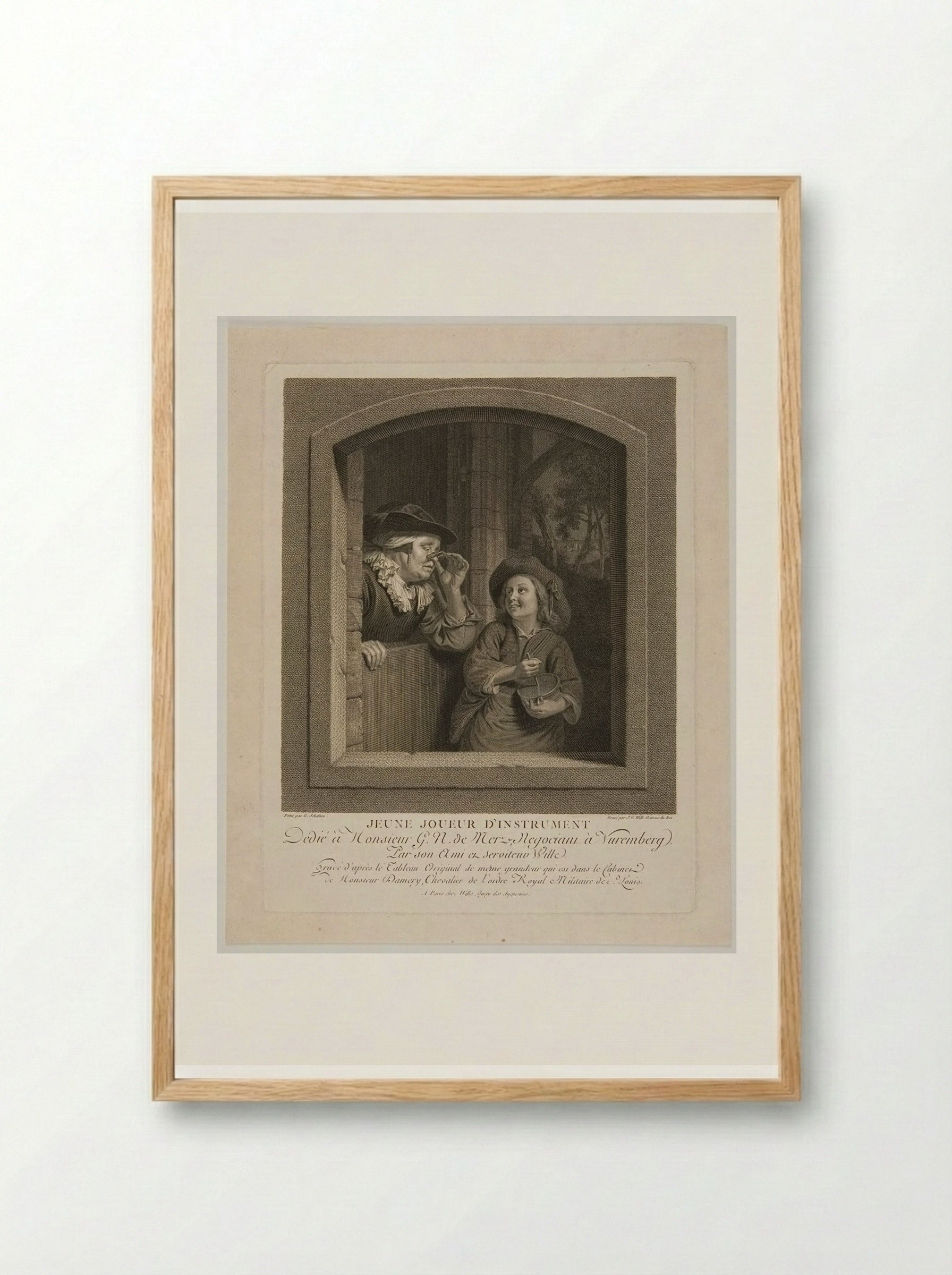 Jeune Joueur d'Instrument - Johann Georg Wille - Framed Print Wood