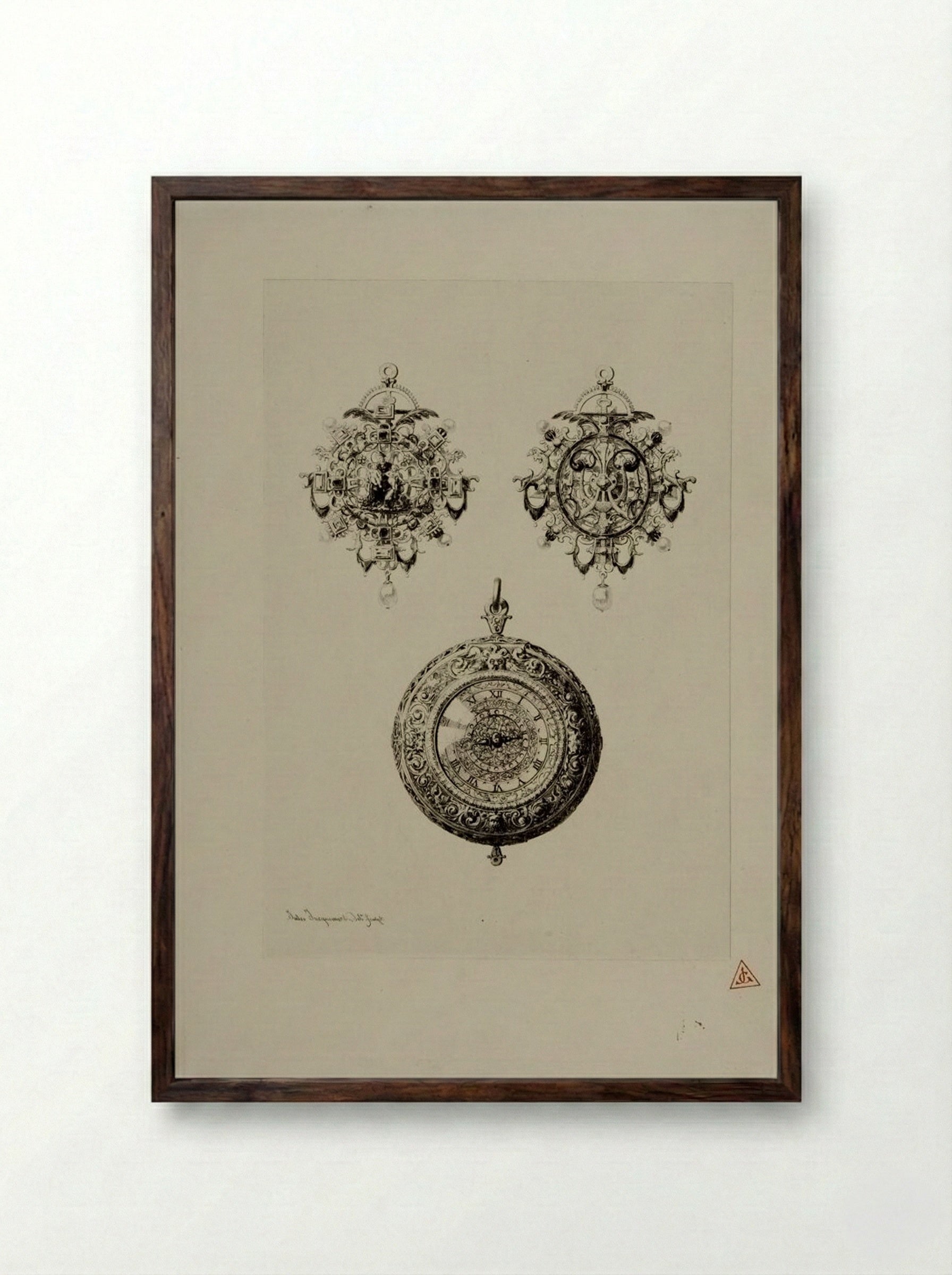 Jewels of the 16th Century; Watch of the 17th Century - Jules Ferdinand Jacquemart - Framed Print Dark Wood