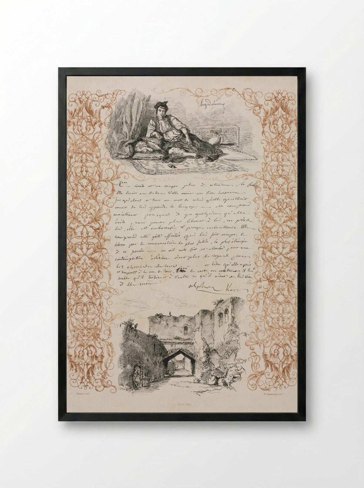 Jewess of Algiers and a Street in Algiers - Eugène Delacroix - Framed Print Black