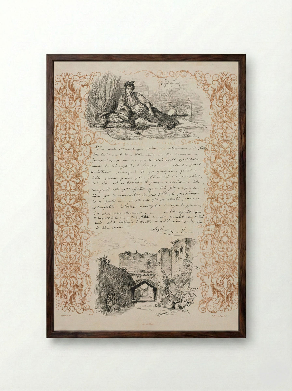 Jewess of Algiers and a Street in Algiers - Eugène Delacroix - Framed Print Dark Wood