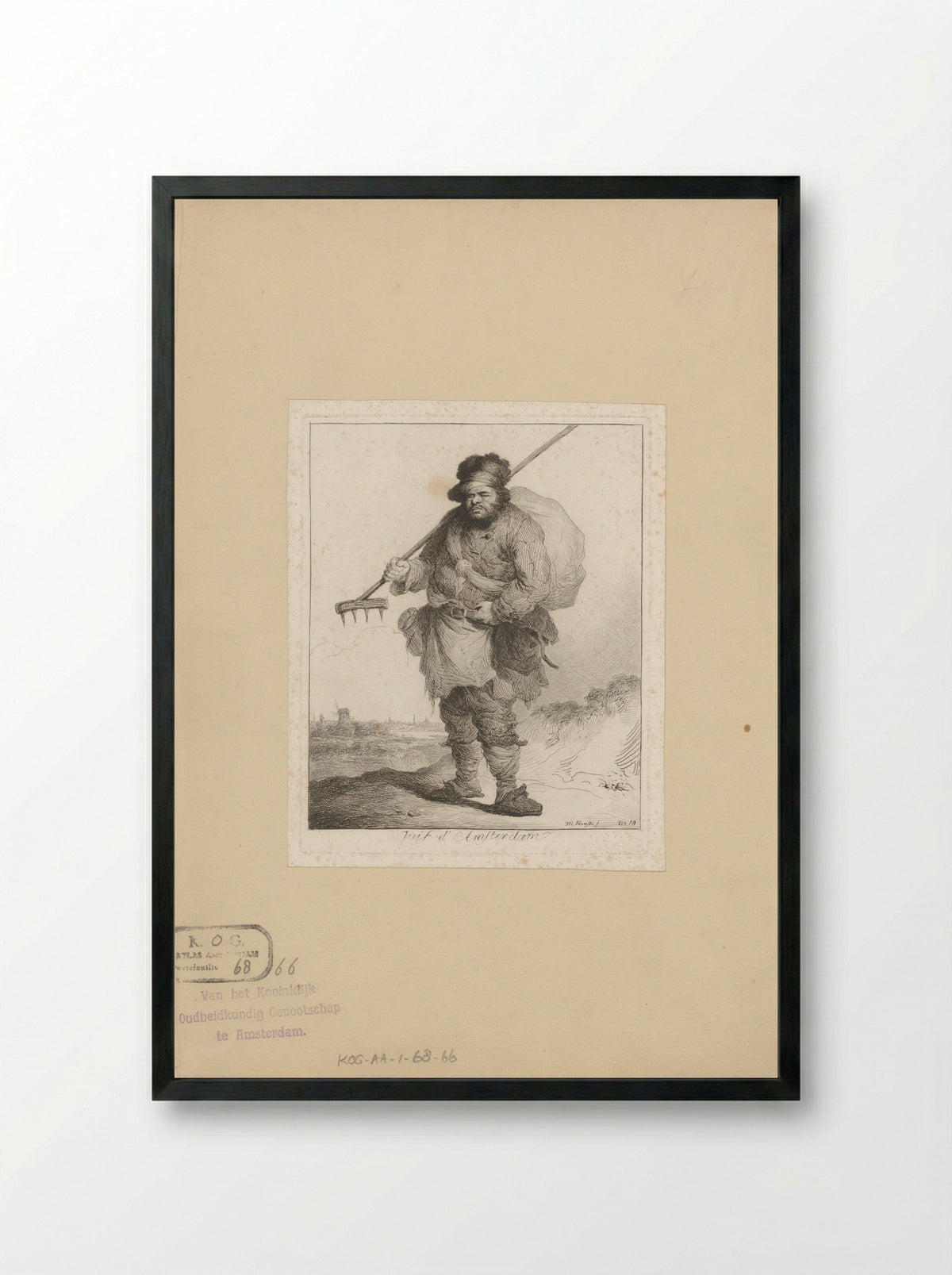 Jewish Man from Amsterdam with a Sack and Rake - Michał Płoński - Framed Print Black