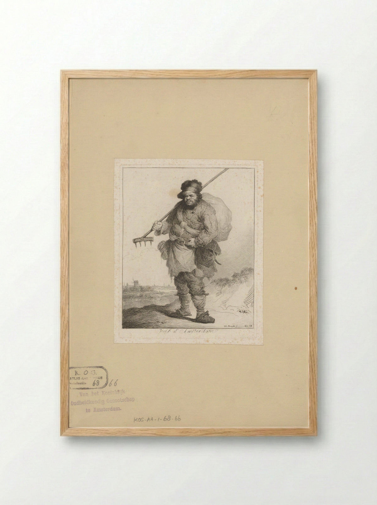 Jewish Man from Amsterdam with a Sack and Rake - Michał Płoński - Framed Print Wood