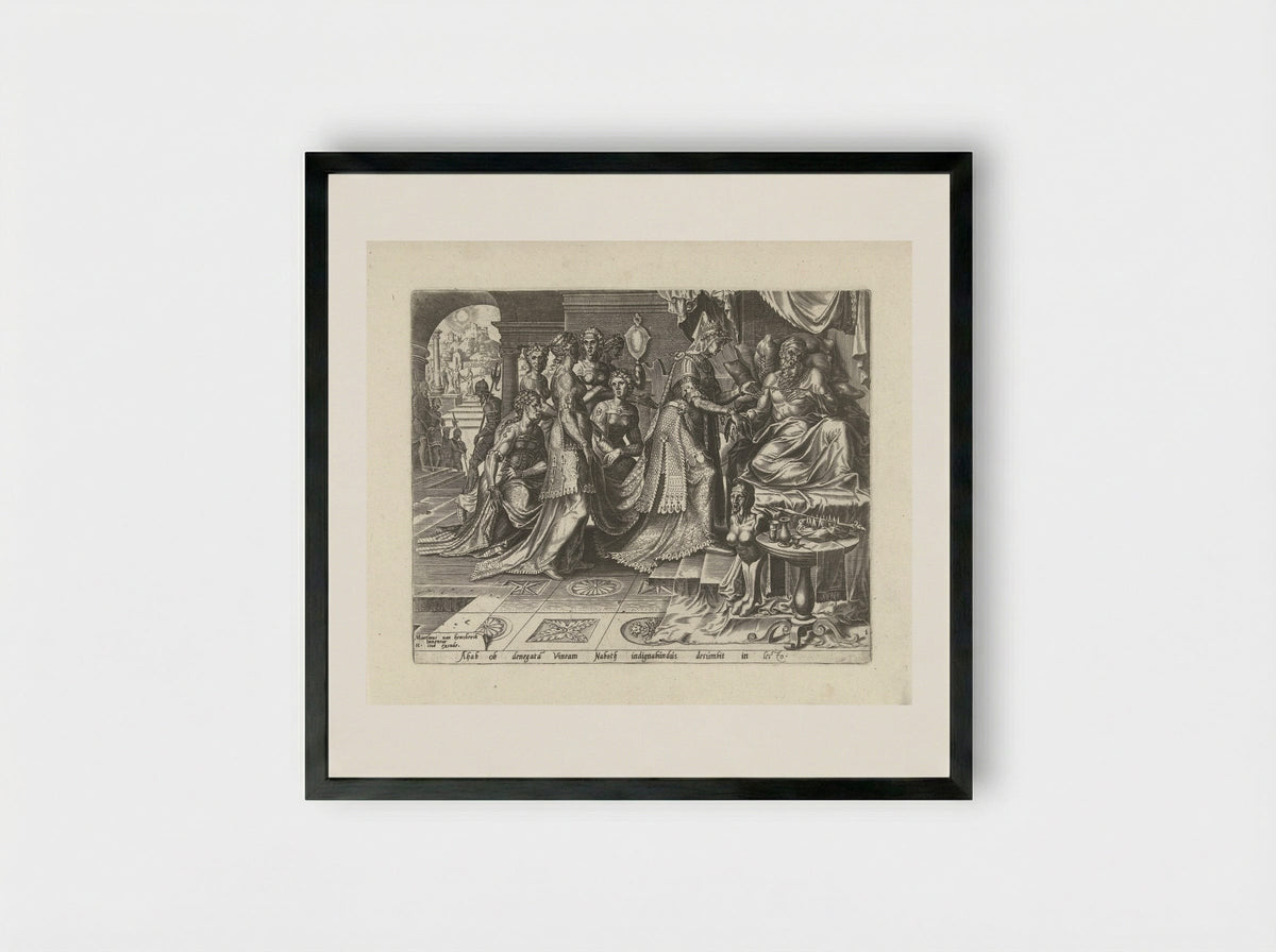 Jezebel Promises King Ahab Naboth's Vineyard - Philips Galle - Framed Print Black