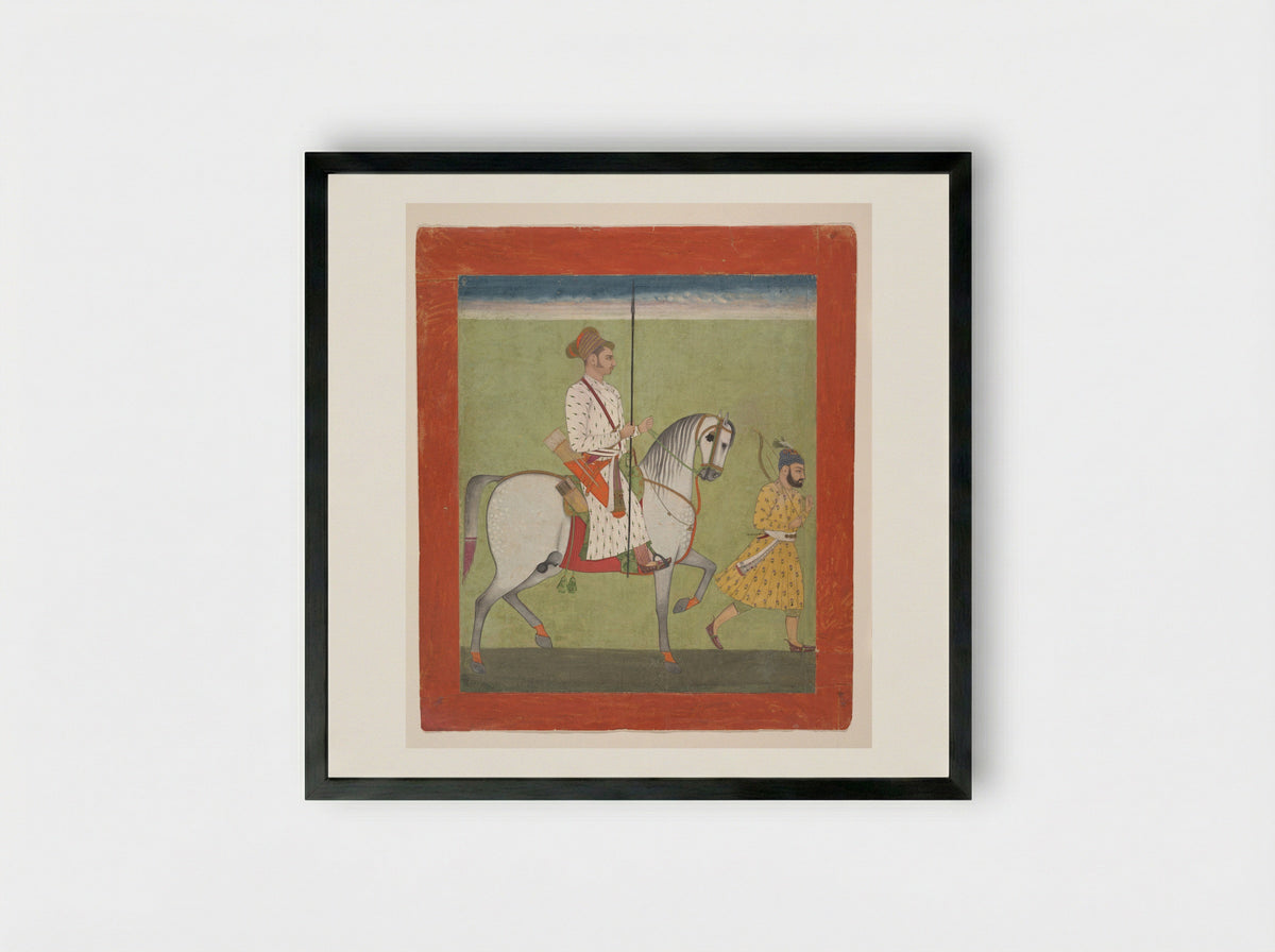 Jhujhar Singh on Horseback - Dalchand - Framed Print Black