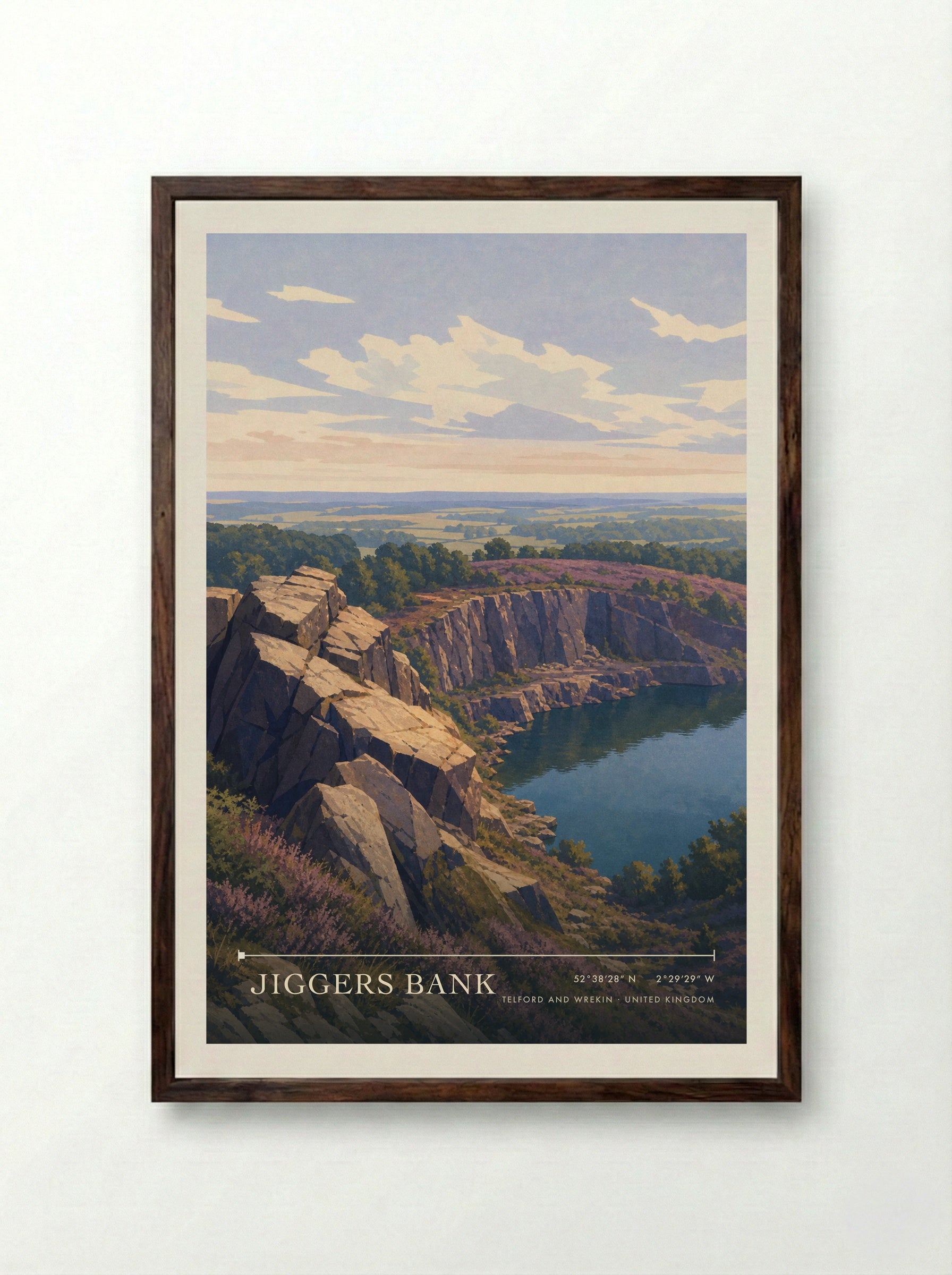 Jiggers Bank Telford and Wrekin United Kingdom Travel Poster - Framed Print Dark Wood