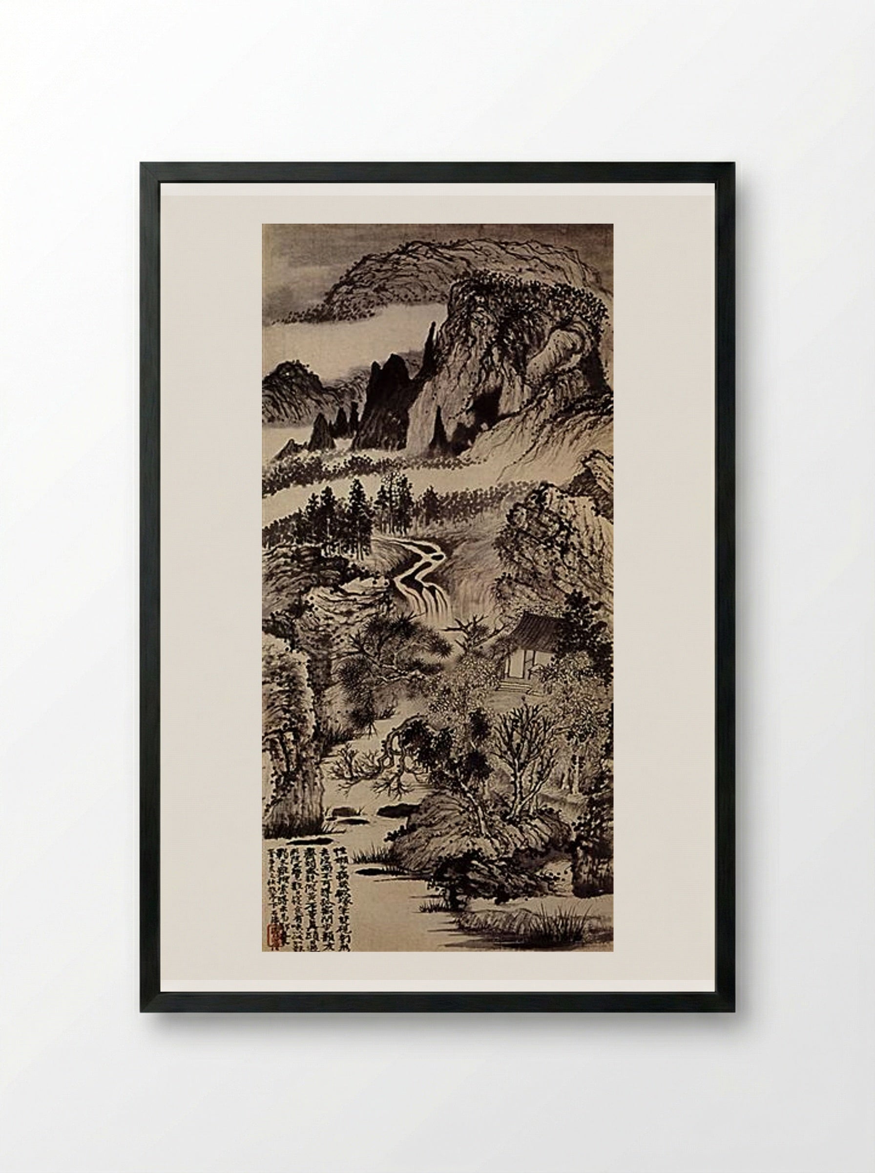 Jinting Mountains in Autumn - Shitao - Framed Print Black