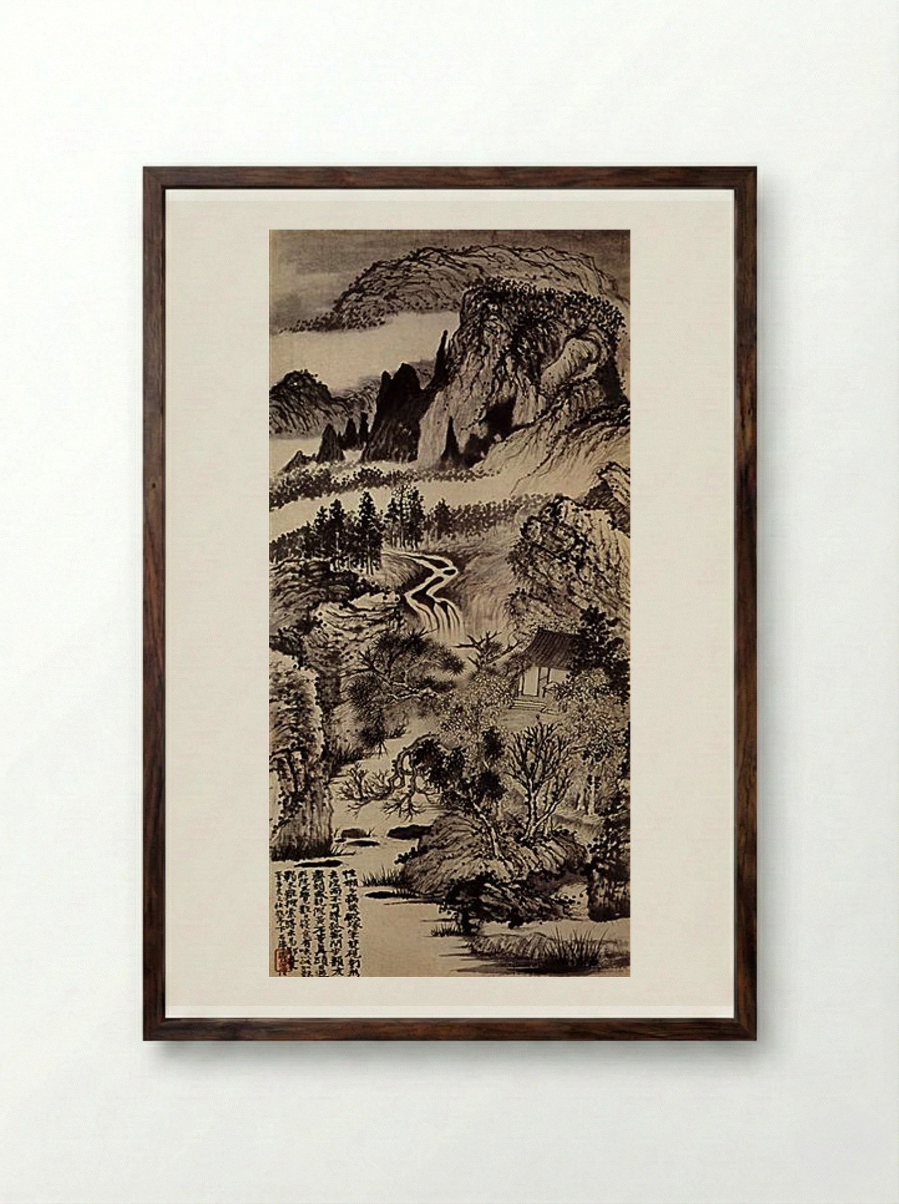 Jinting Mountains in Autumn - Shitao - Framed Print Dark Wood